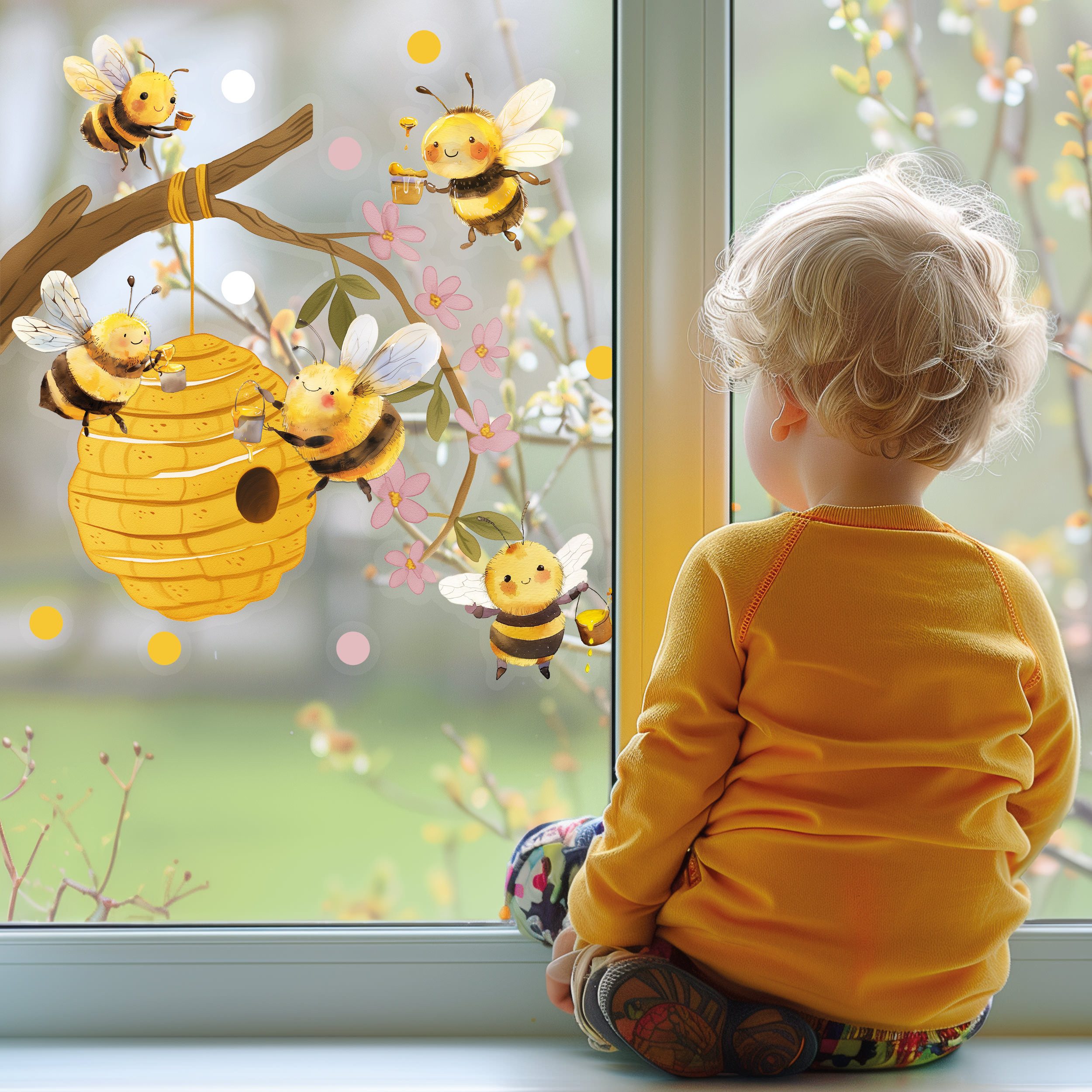 Sunnywall Fensterdekoration wiederverwendbares Fensterbild Bienen auf Honig günstig online kaufen