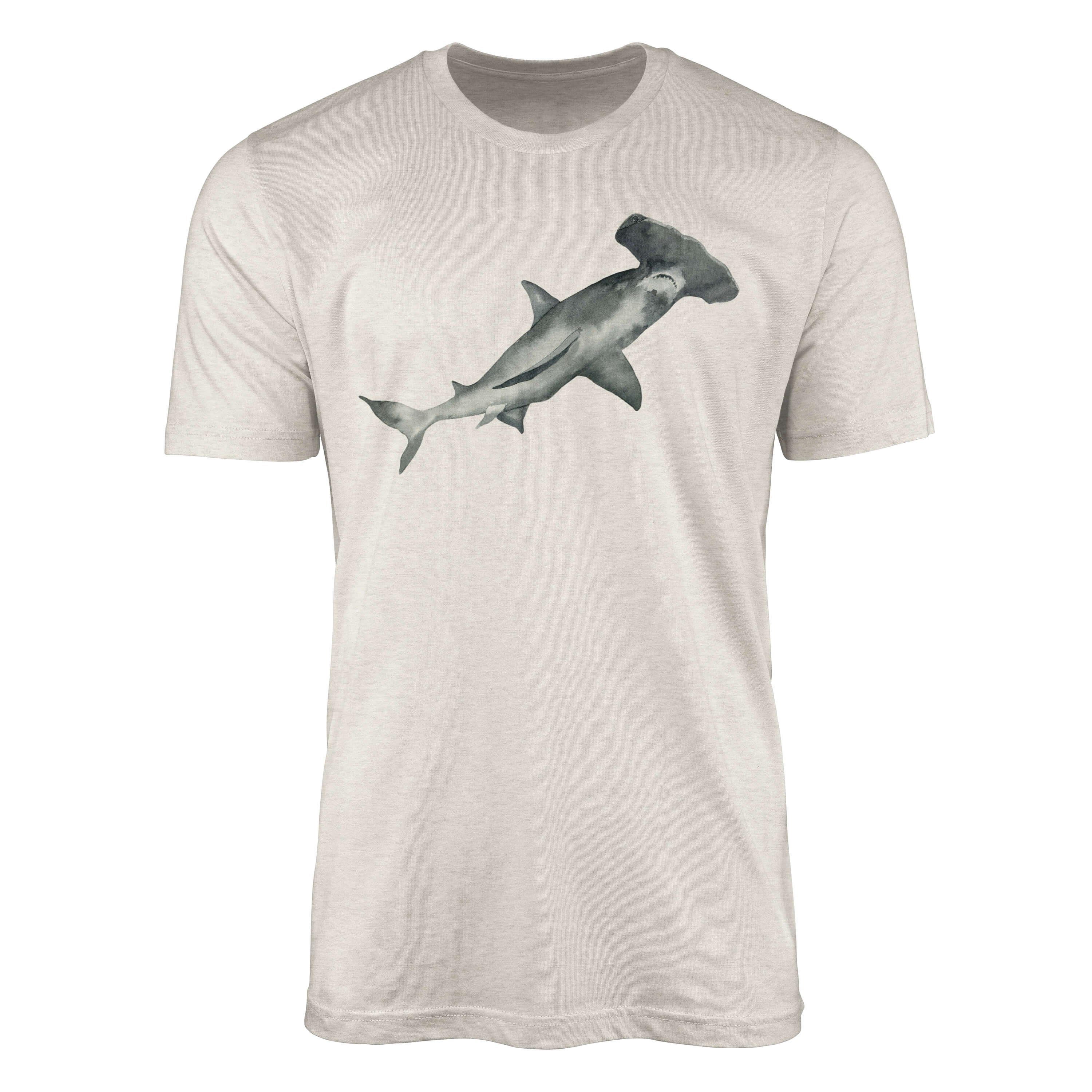 Sinus Art T-Shirt Herren Shirt 100% gekämmte Bio-Baumwolle T-Shirt Hammerhai Wasserfarben Motiv Nachhaltig Ökomode au (1-tlg)