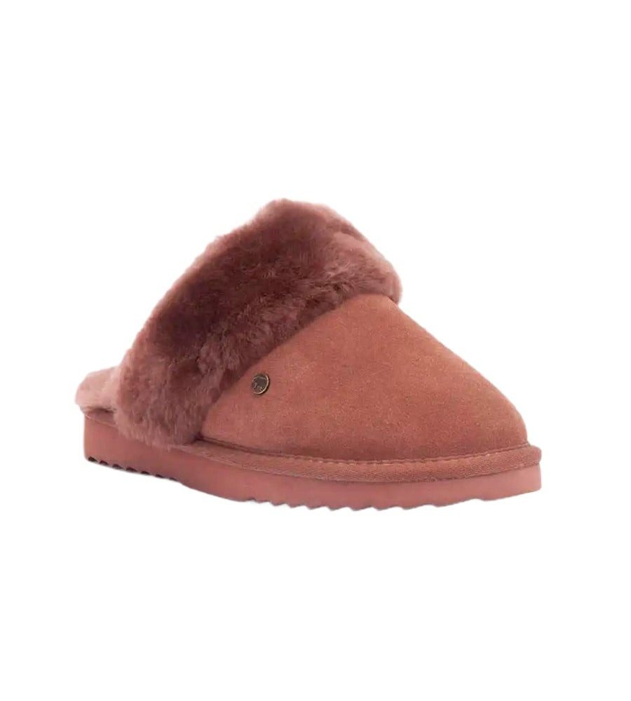 WARMBAT Pantoffel Flurry Suede mit Merino Schaffell braunrot Damen Hausschuh