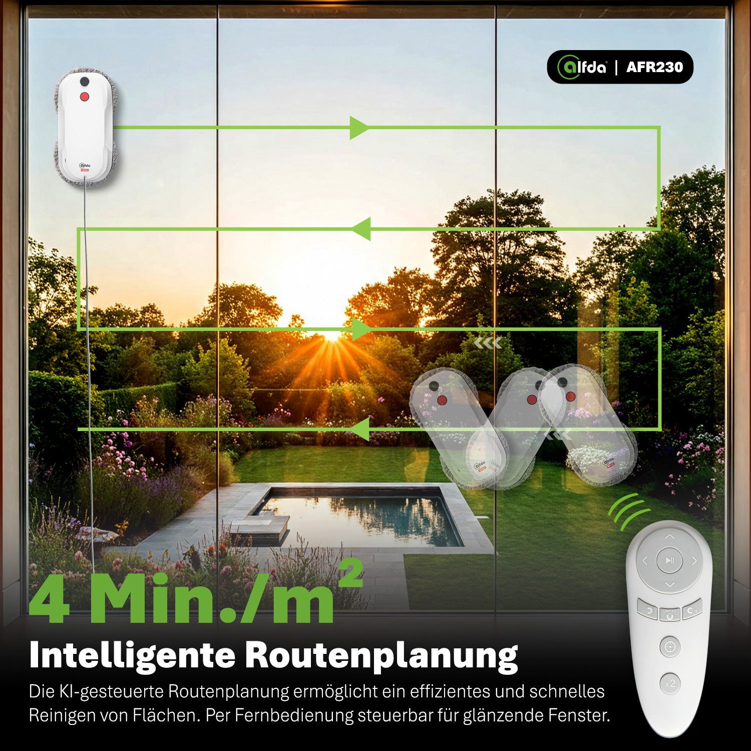 alfda Fensterputzroboter AFR230, mit 60ml Wassertank mit Sprühfunktion
