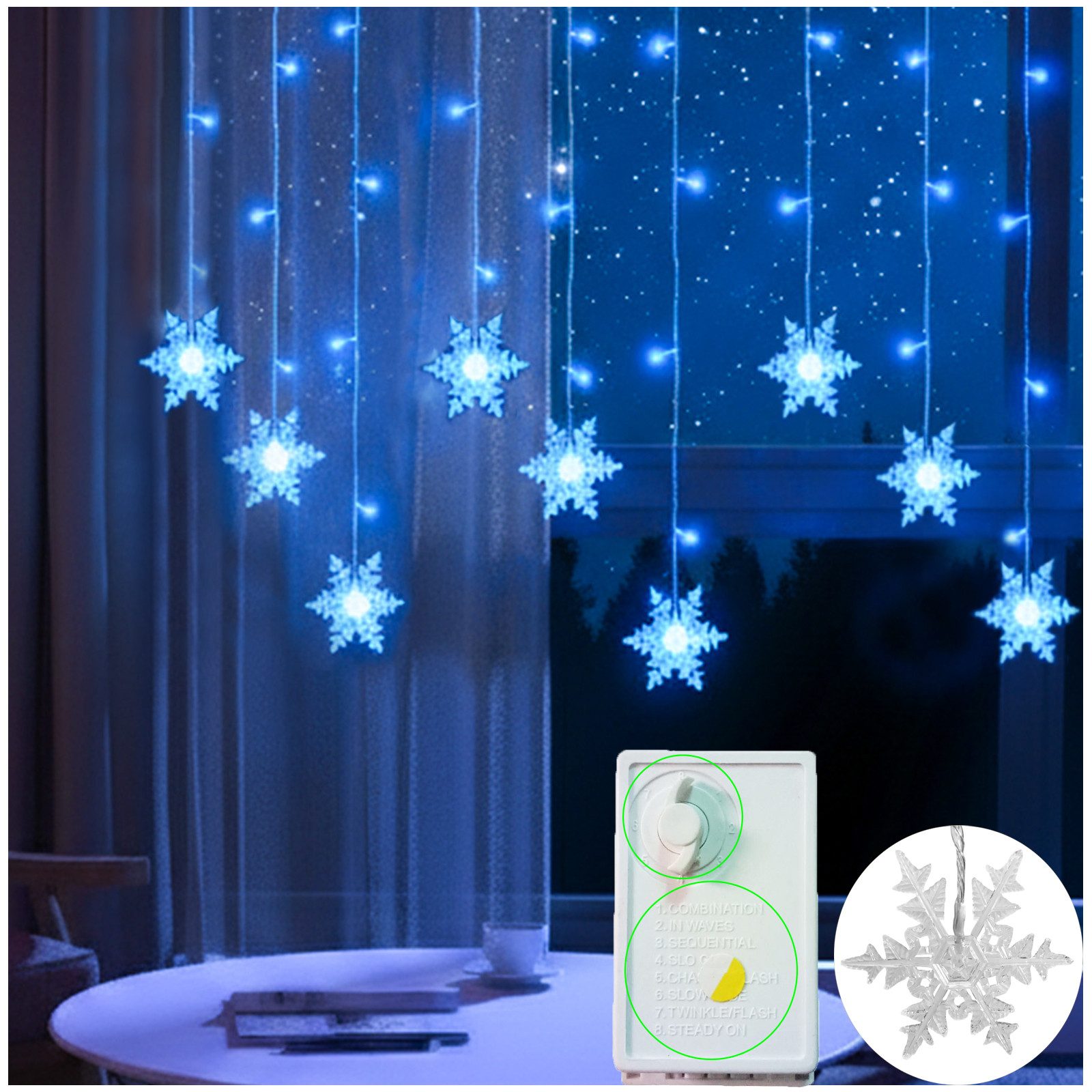 Jibenhome LED-Lichtervorhang LED Lichterkette Schneeflocken 3.5M, 96LEDs We günstig online kaufen