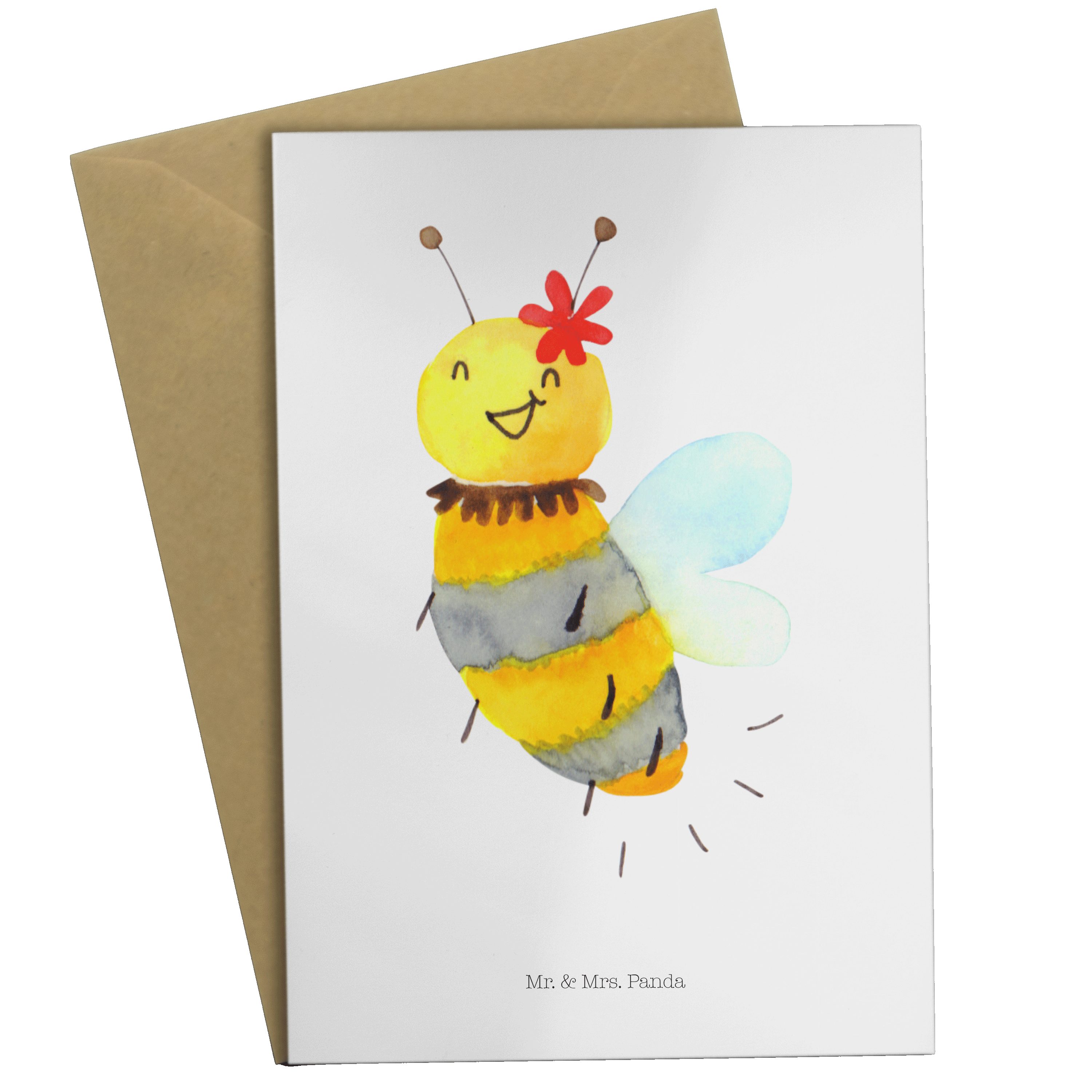 Mr. & Mrs. Panda Grußkarte Biene Blume - Weiß - Geschenk, Klappkarte, Wespe, Hochzeitskarte, Kar
