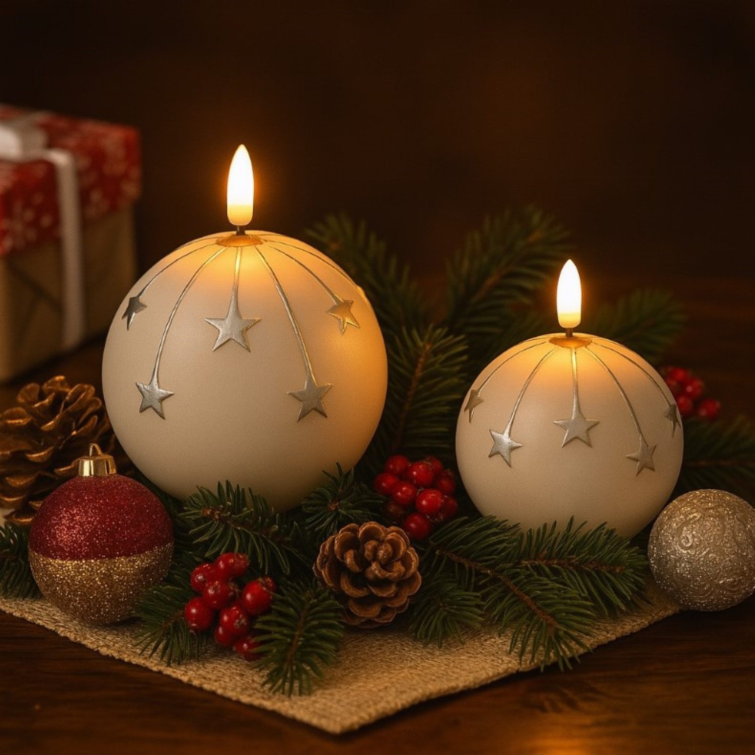 Online-Fuchs LED-Kerze 2er Set runde LED Kerzen aus Keramik mit Sternen ver günstig online kaufen