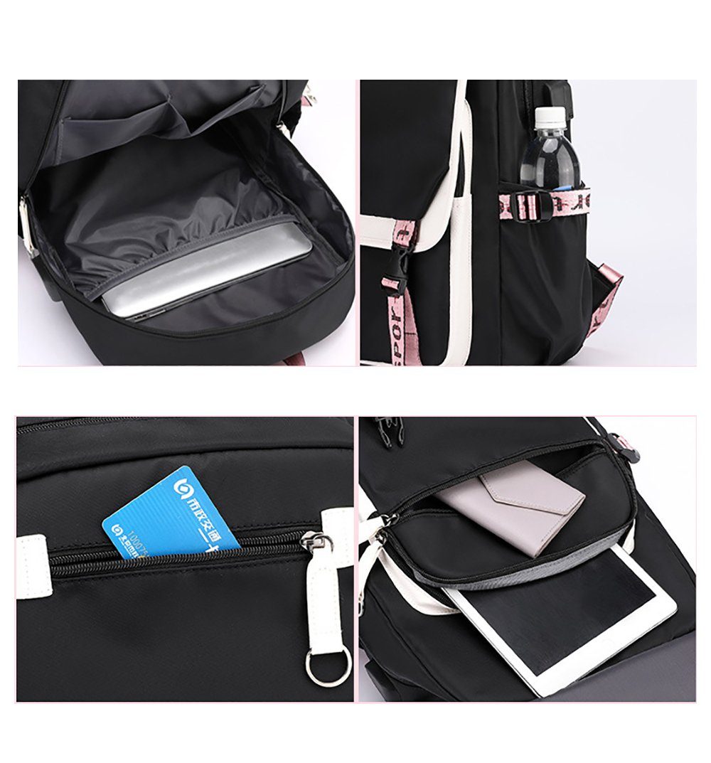 Schultaschen Set, Freizeit Schulranzen mit schwarz,rosa Rucksack Schulrucksack, GelldG Rucksack