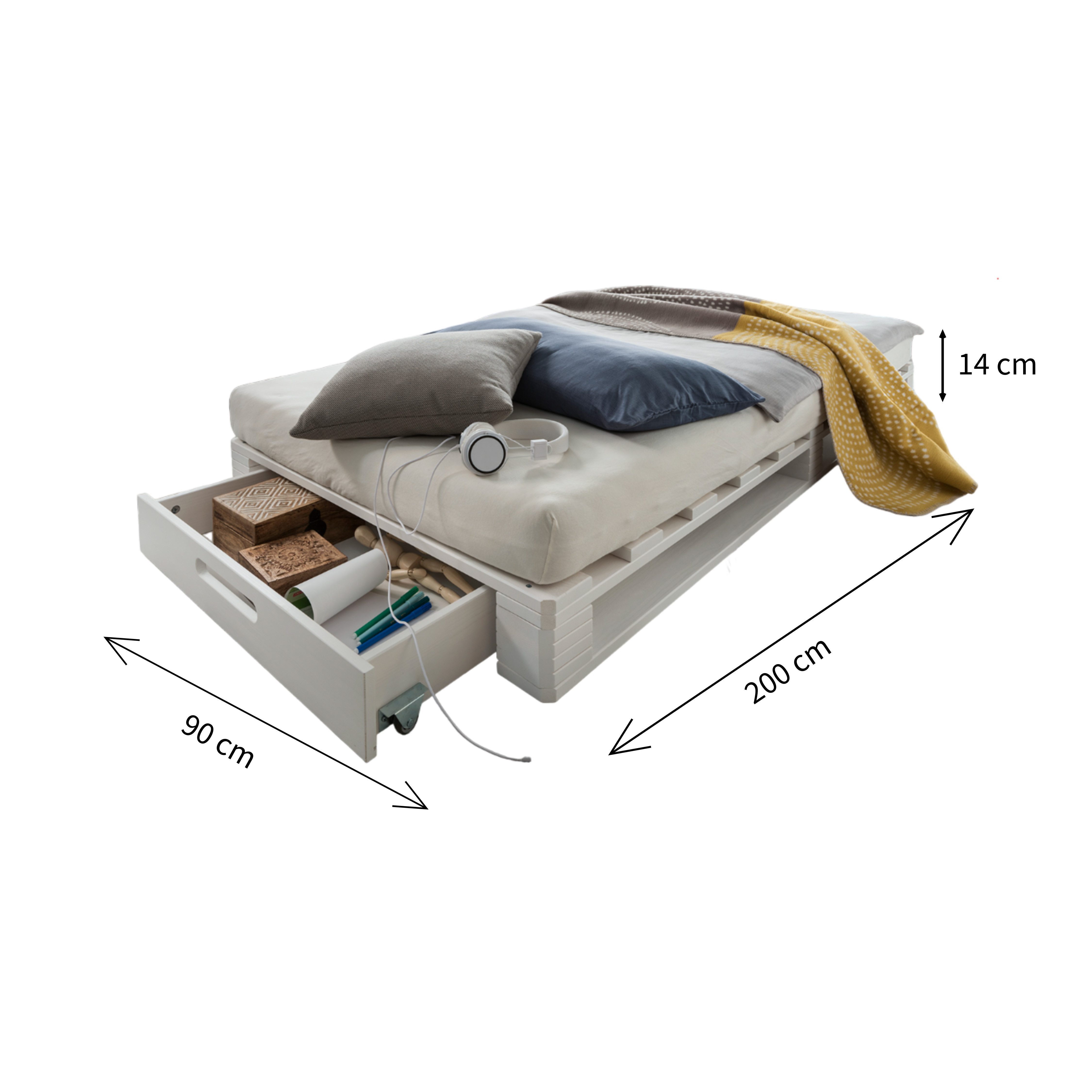 Wohnglücklich Palettenbett Mia (Massivholzbett, schlicht, platzsparend, robust)