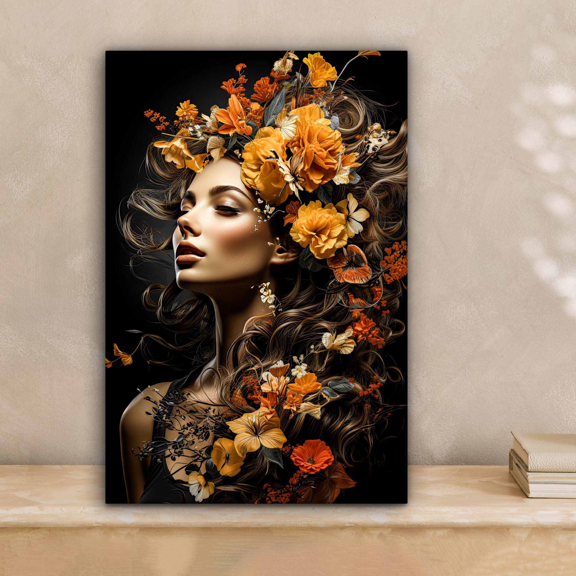 OneMillionCanvasses® Leinwandbild Frau - Porträt - Blumen - Farbenfroh, Fot günstig online kaufen