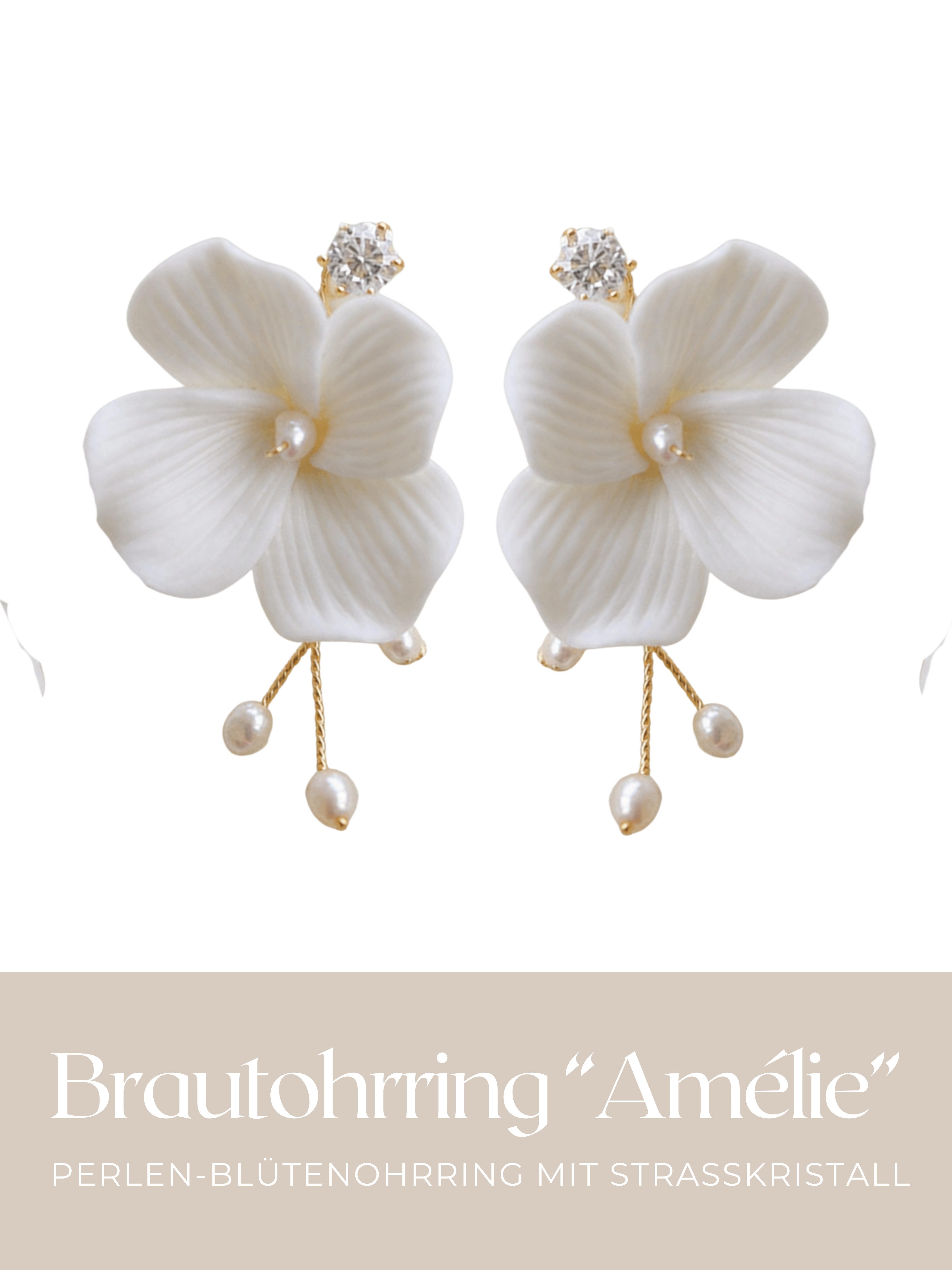 ANNIS WIESBADEN EST. 2021 Paar Ohrhänger Brautohrringe Amélie – Perlenblüte ivory mit Strasskristall, Ohrringe für die Braut