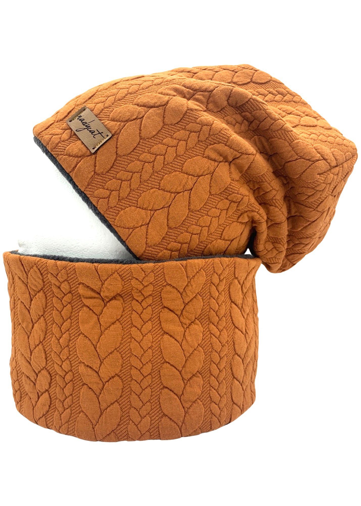 nadycat Beanie ZOPF & STYLE cognac (2-St., Beanie mit passendem Loop) handgefertigt aus der Lausitz