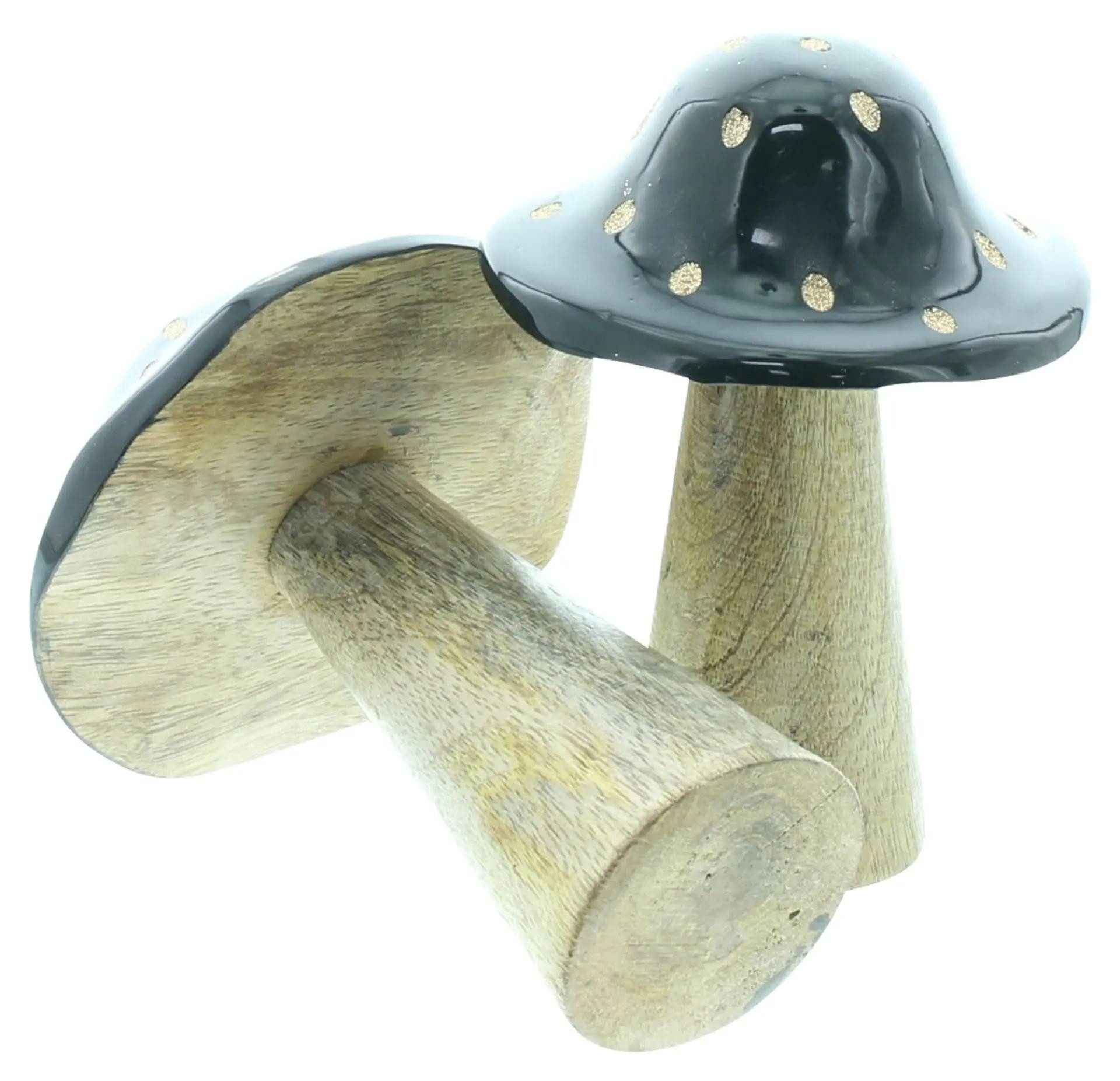 Dekoleidenschaft Dekofigur Pilz "Black" große Holz Dekopilze, Pilzset schwarz & gold, Herbstdeko (2 St., im Set), Pilze 13 + 16 cm hoch, Pilzdeko