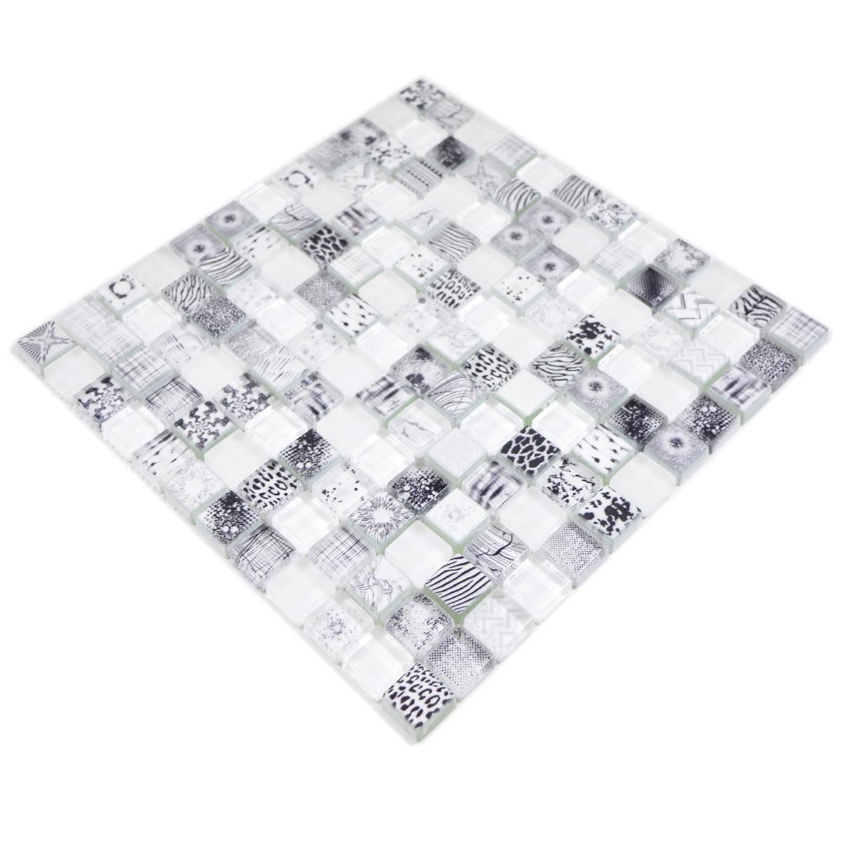 Mosafil Mosaikfliesen Glasmosaik Fliesen Cornelia Retrooptik, Glas 30.000x30.000, superweiß, Verlegefertig auf ein Netz geklebt - Wasserfest