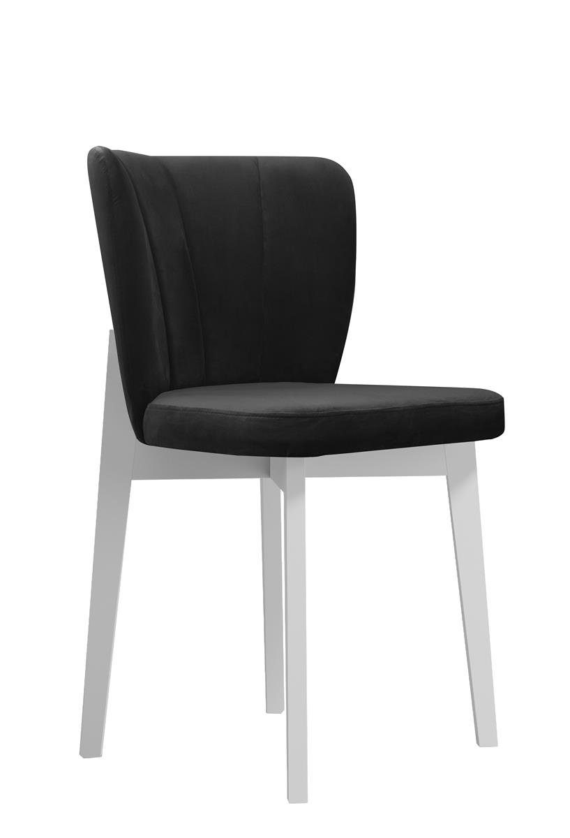 Beautysofa Polsterstuhl Madison (aus Velours, Relaxstuhl mit Holzbeine in weiß / schwarz / buche), im modernes Stil, Stuhl mit gepolsterte Rückenlehne Dunkelgrau (riviera 96) | Weiß