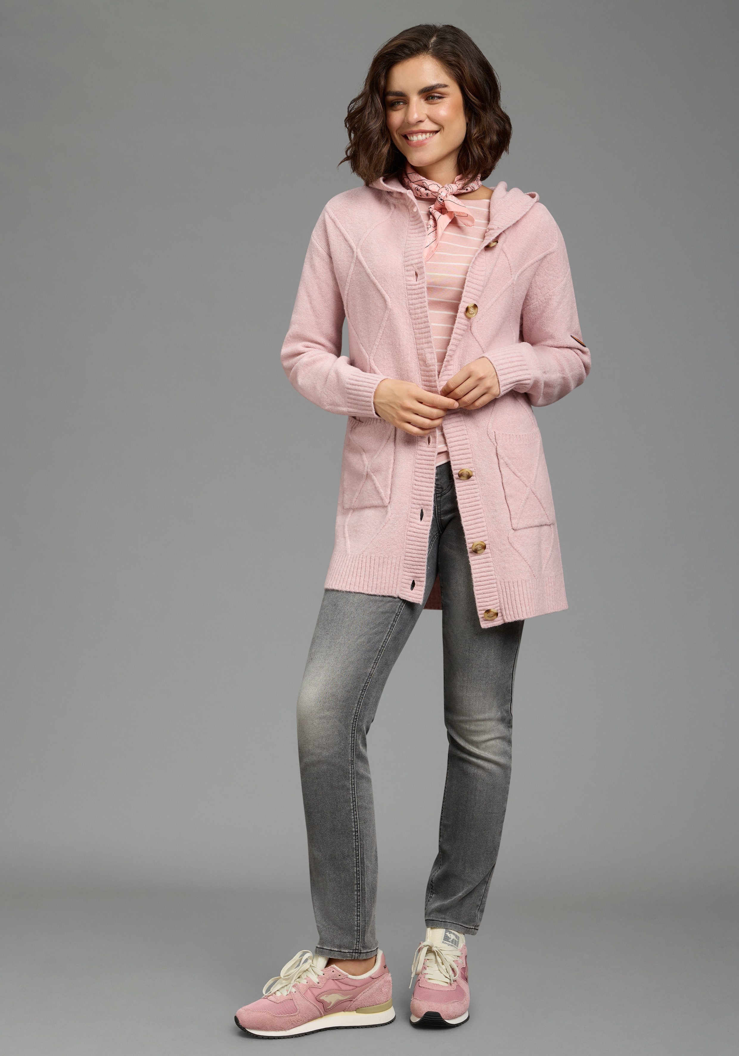 KangaROOS Kapuzenstrickjacke mit Kapuze, Langarm, ca. Mitte Oberschenkel lang, bequeme Passform – Bild 4 von 5