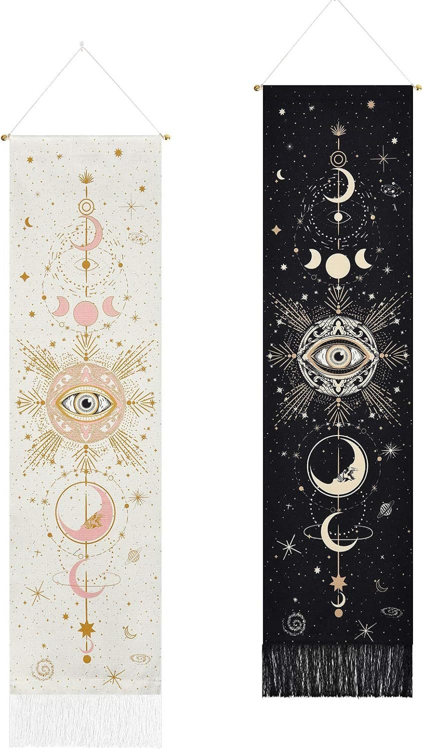 Wiladu Wandteppich Wiladu 2er Set Mondphasen Wandteppich 130 x 32.5cm Wandkunst Baumwolle