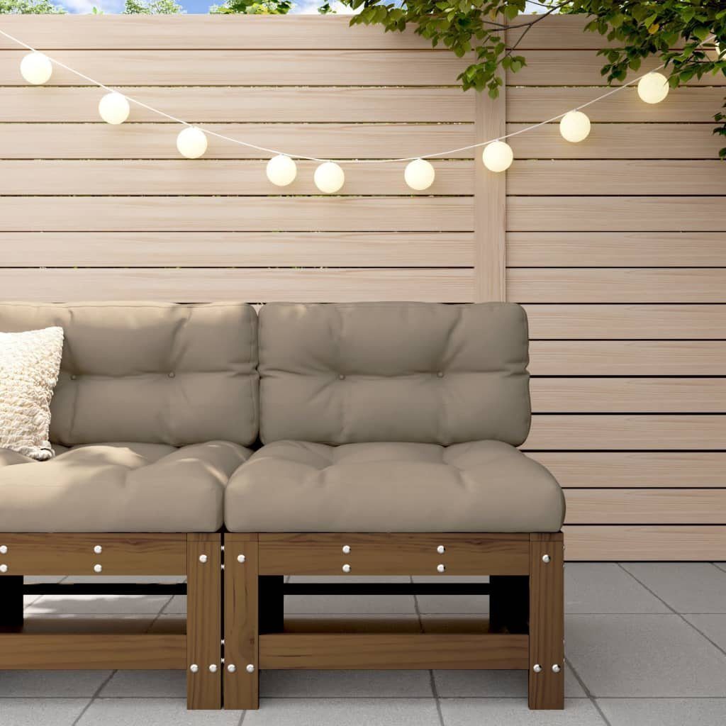 vidaXL Sofaelement Mittelsofa mit Kissen Honigbraun Massivholz Kiefer (1 St)