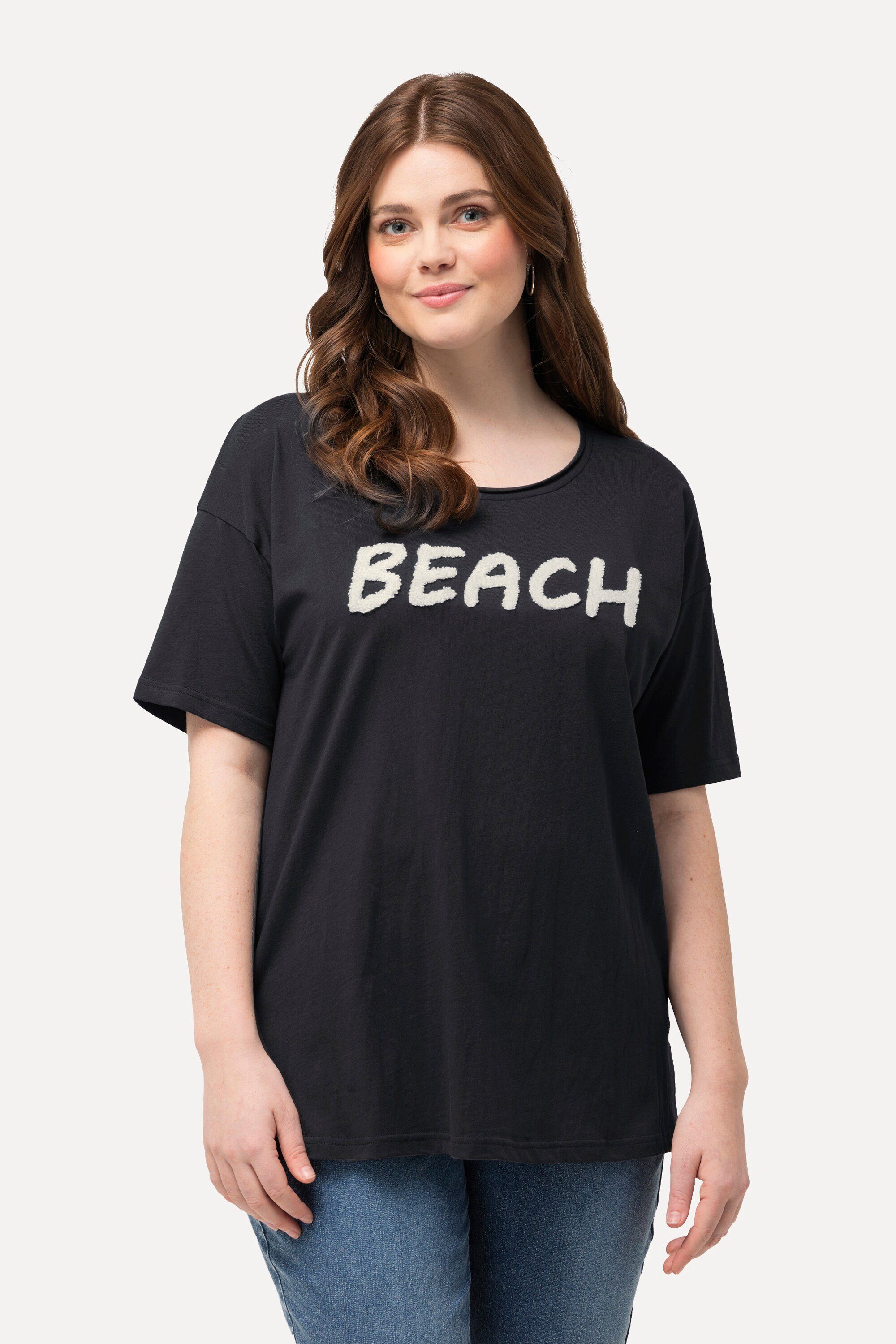 Ulla Popken T-Shirt T-Shirt Frottee-Schriftzug Oversized günstig online kaufen