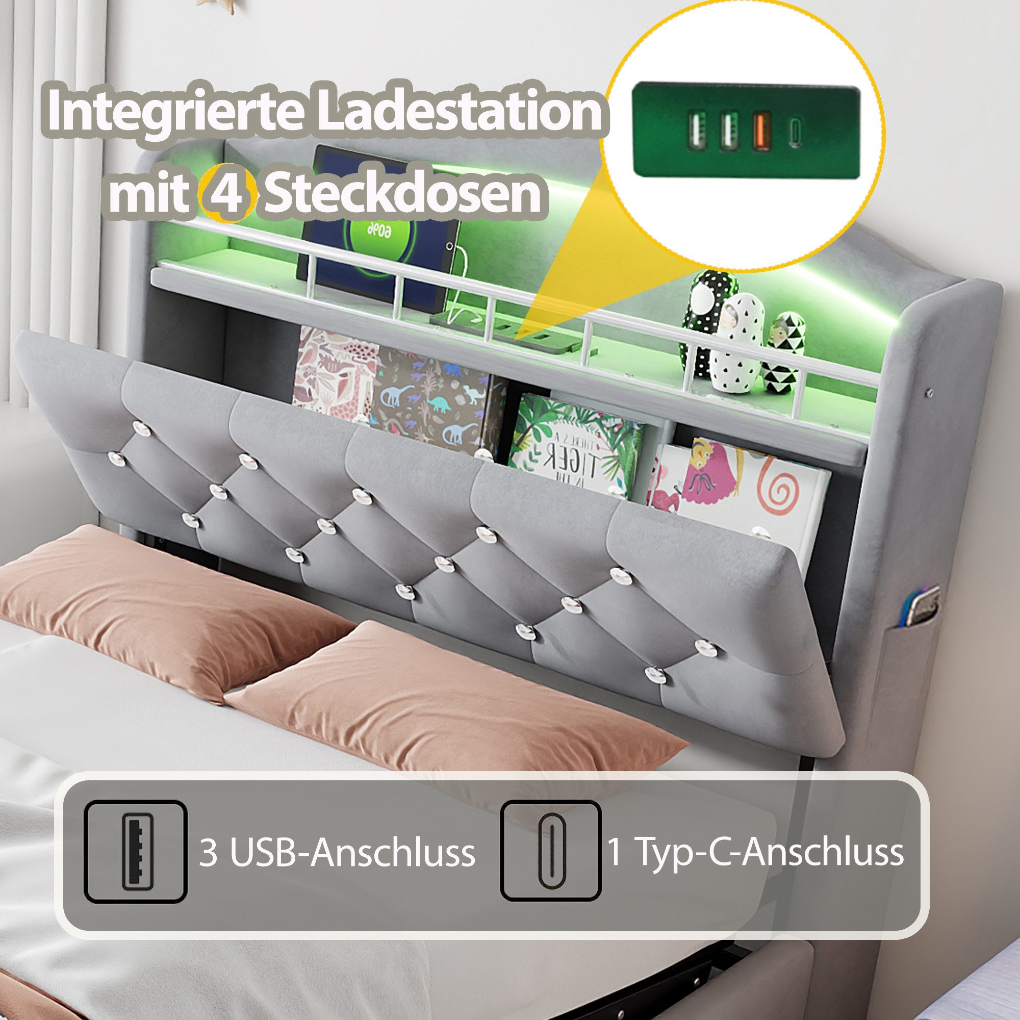 OKWISH Kinderbett Polsterbett mit Stauraum & günstig online kaufen