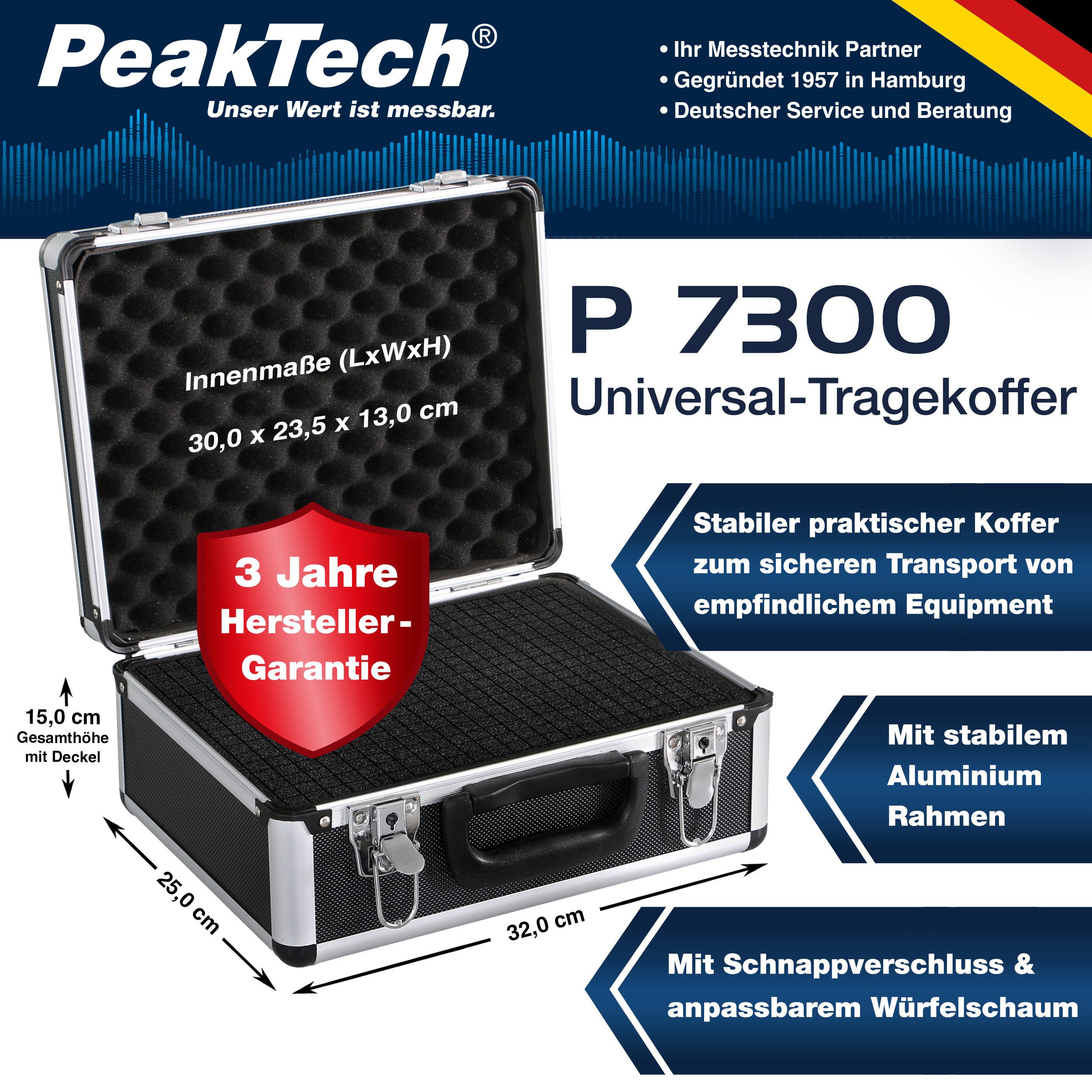 Thumbnail - PeakTech Werkzeugkoffer PeakTech P 7300: Aluminium Tragekoffer Würfelschaum 320x250x150 mm (1 St)