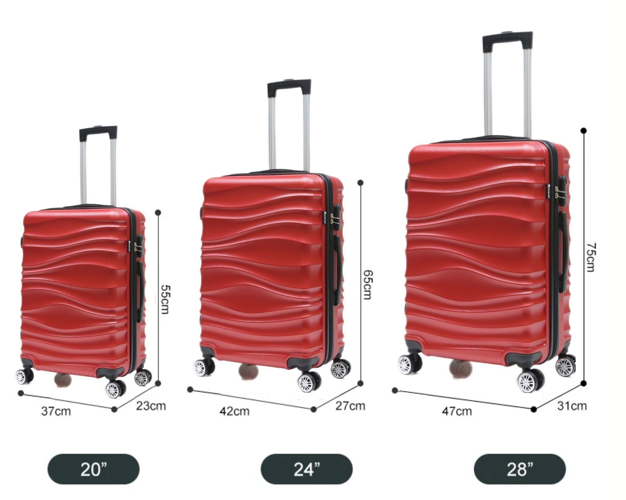 Hartschalenkoffer Koffer rot Kofferset Trolley CF-ABS04 Set Reisekoffer Rungassi Rungassi
