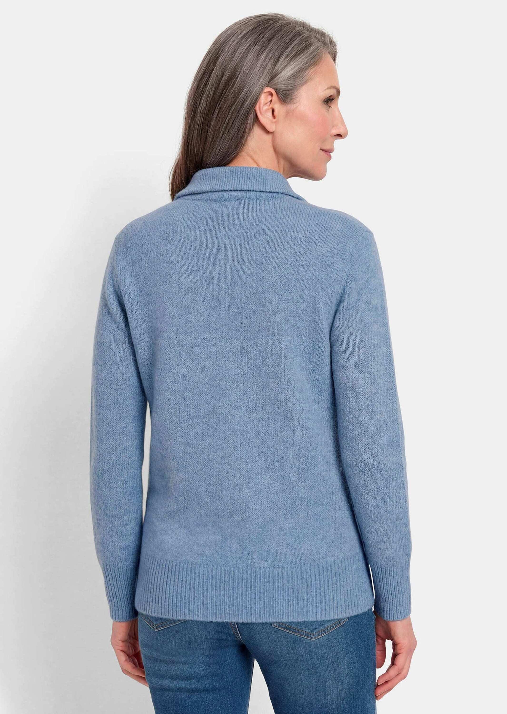 GOLDNER Strickjacke Melange-Cardigan mit Reißverschluss Elastische Strickjacke mit Längsrippe und Stehkragen