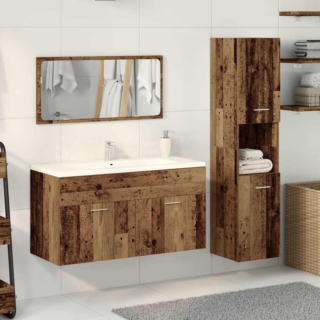 vidaXL Badezimmer-Set 3-tlg. Badmöbel-Set Altholz-Optik Holzwerkstoff, günstig online kaufen