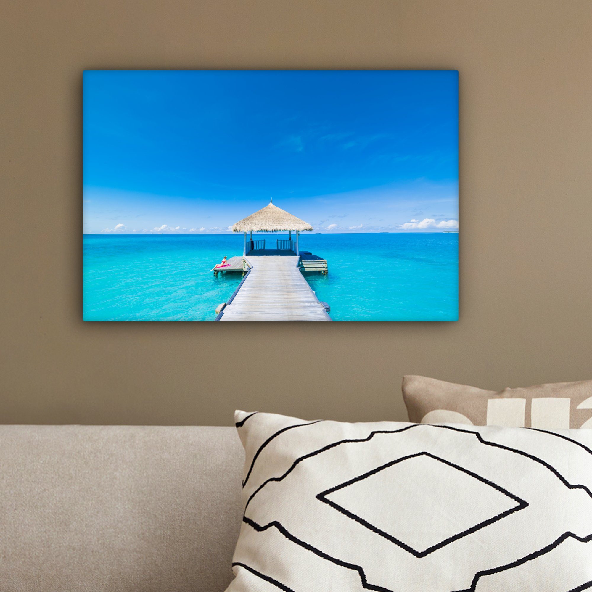 - Wanddeko, 30x20 Pier Meer St), Leinwandbild cm OneMillionCanvasses® Wandbild Aufhängefertig, - (1 Leinwandbilder, Hütte,