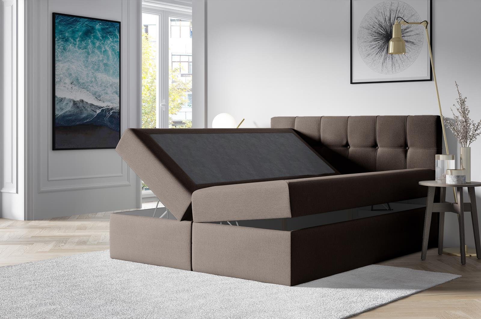 Braun 2 Boxspringbett (soro und Federautomat), Bettkästen Empori Bett Kopfteil Matratze + Beautysofa (Topper, Velours 28) mit