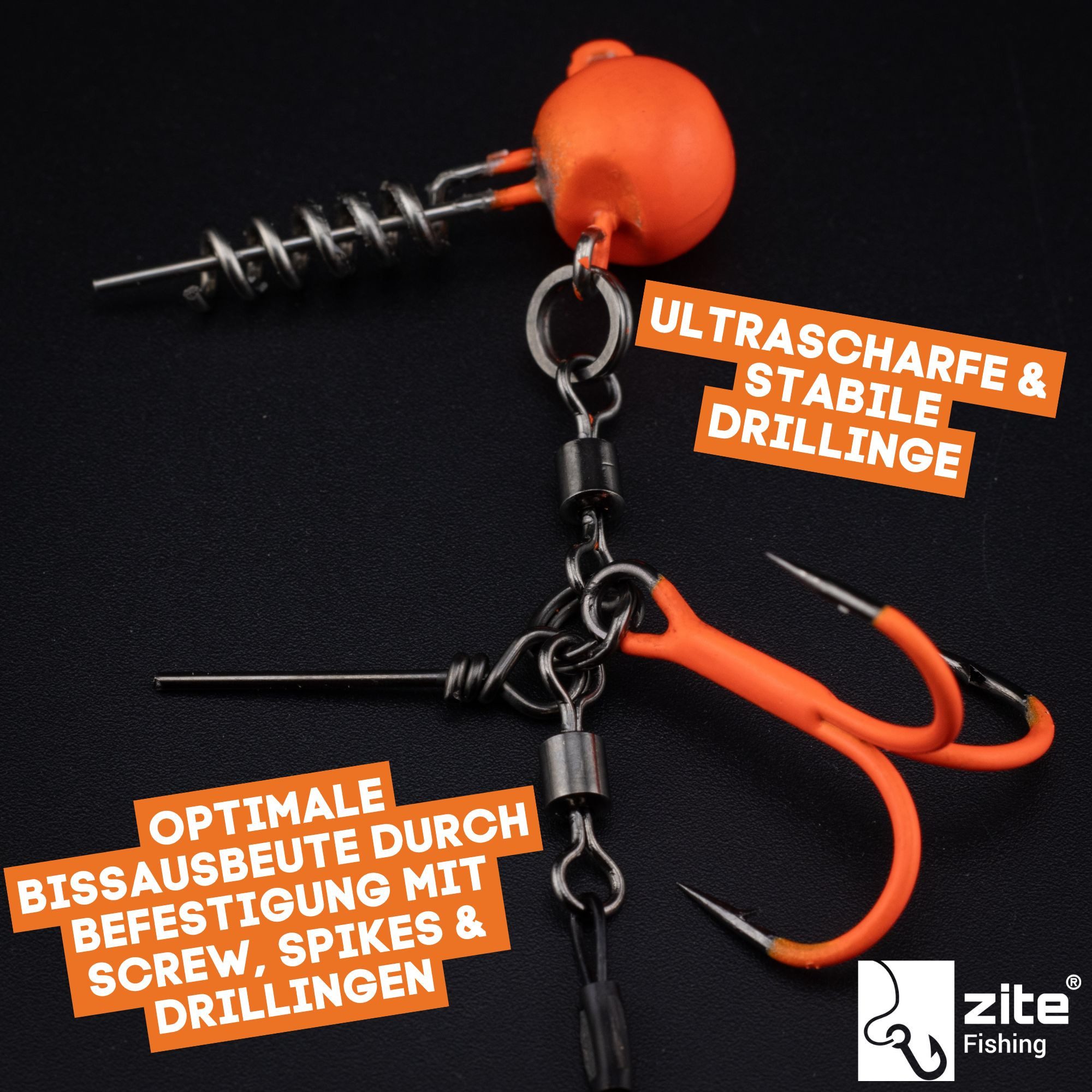 Zite Drillingshaken Gummiköder Stinger-Systeme L 13 cm Hecht-Angeln UV Aktiv Drillinge