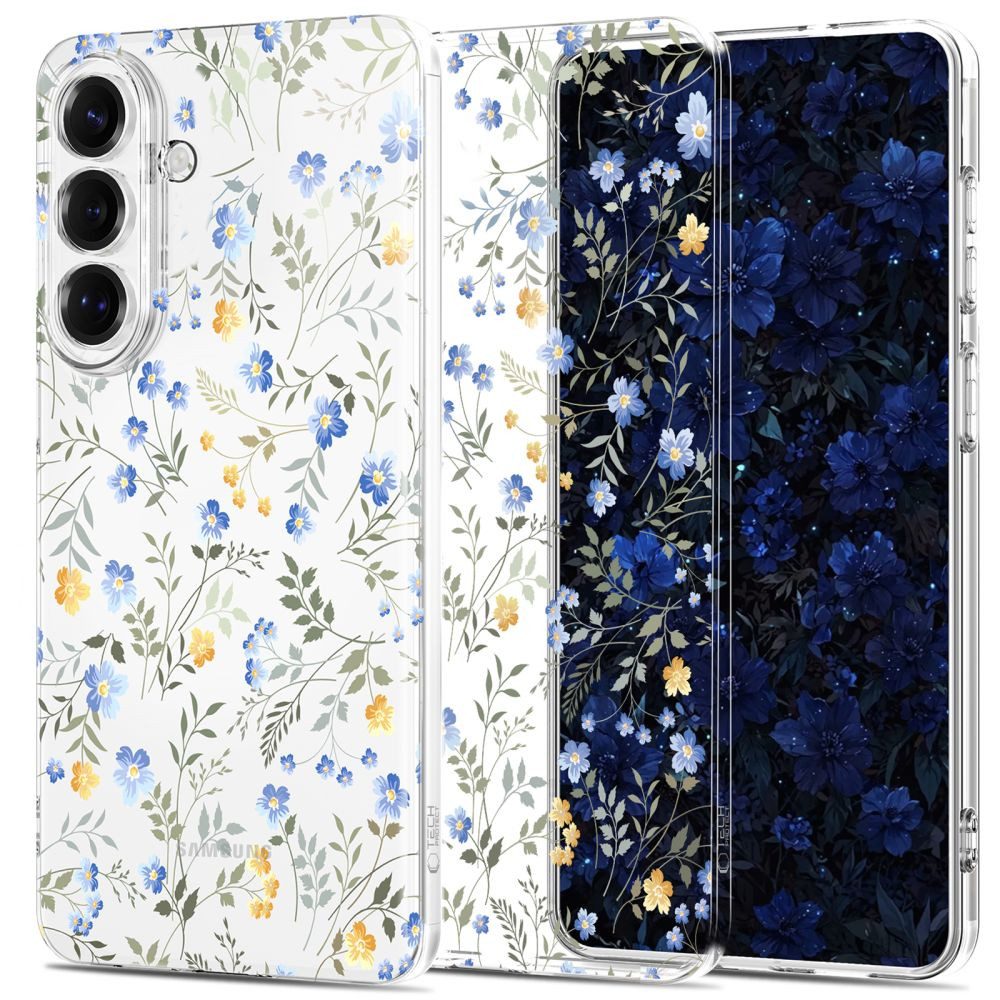 TECH PROTECT Handyhülle Schutzhülle Blumenmuster Smartphonehülle, transparent, Blumenmotiv, TPU, erhöhte Ränder