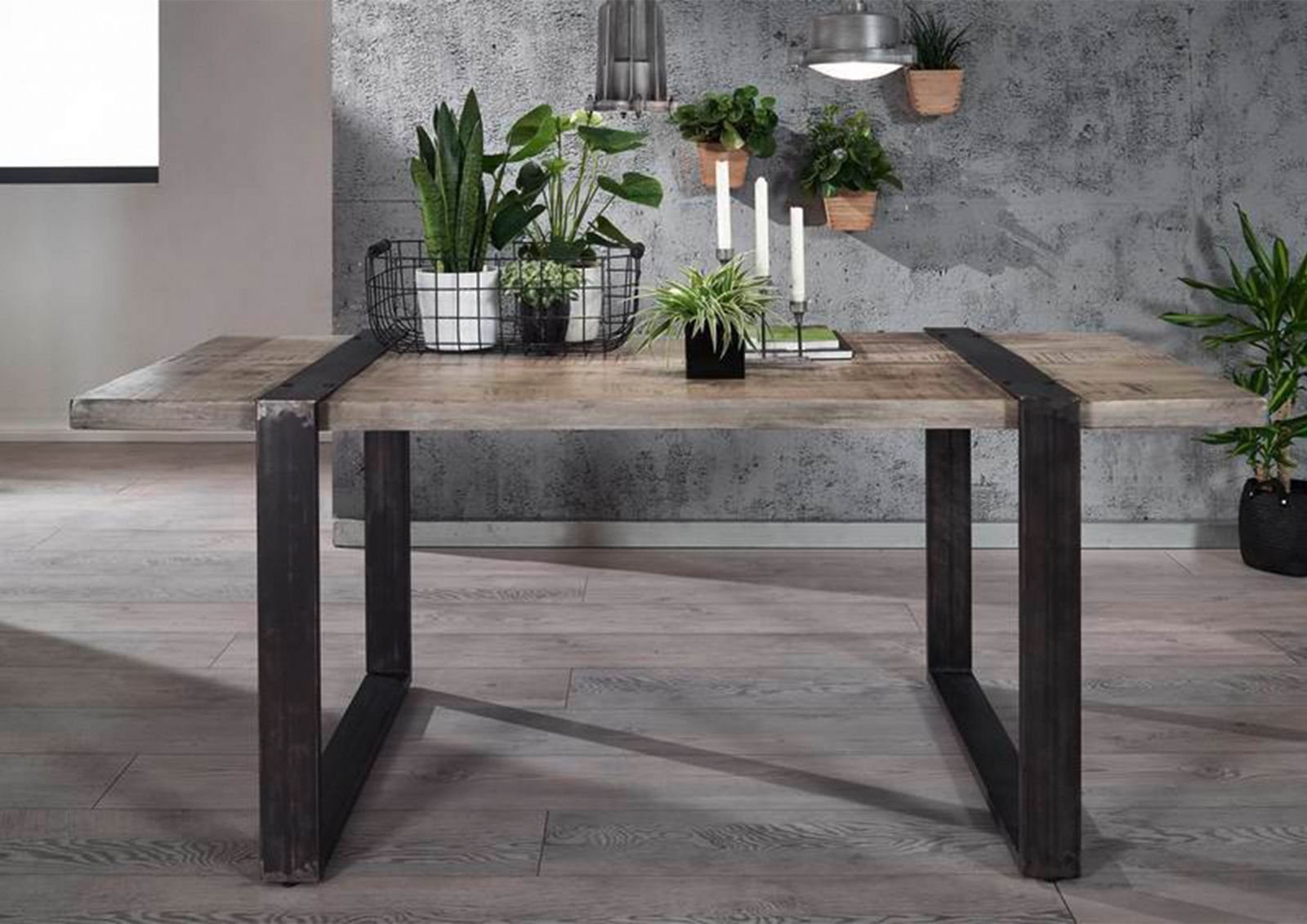 Massivmoebel24 Esstisch Esstisch Mango 170x90x76 grau lackiert HEAVY INDUSTRY #103