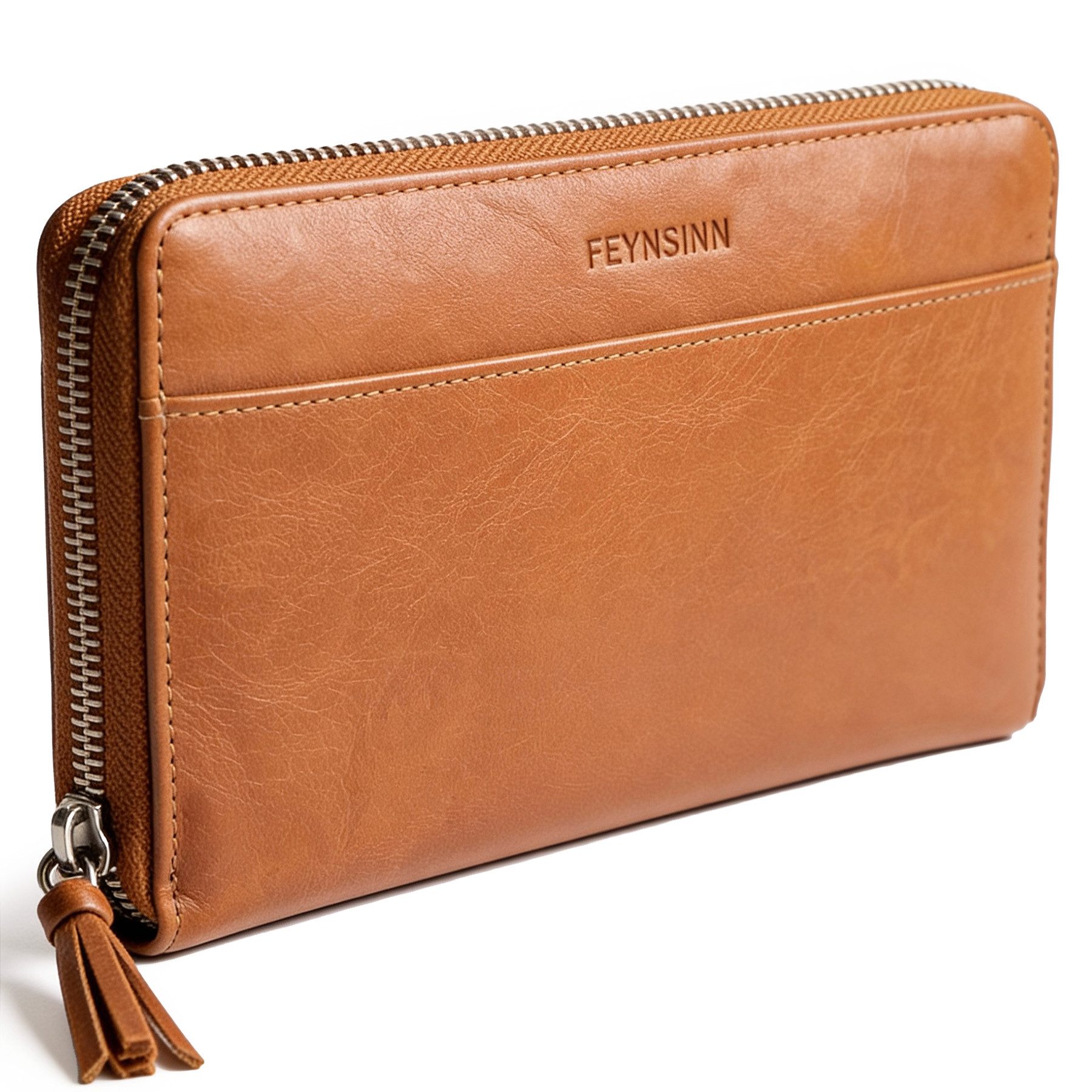 FEYNSINN Geldbörse RONJA tan, Geldbörse Echtleder Damen, Geldbeutel Münzbörse hellbraun