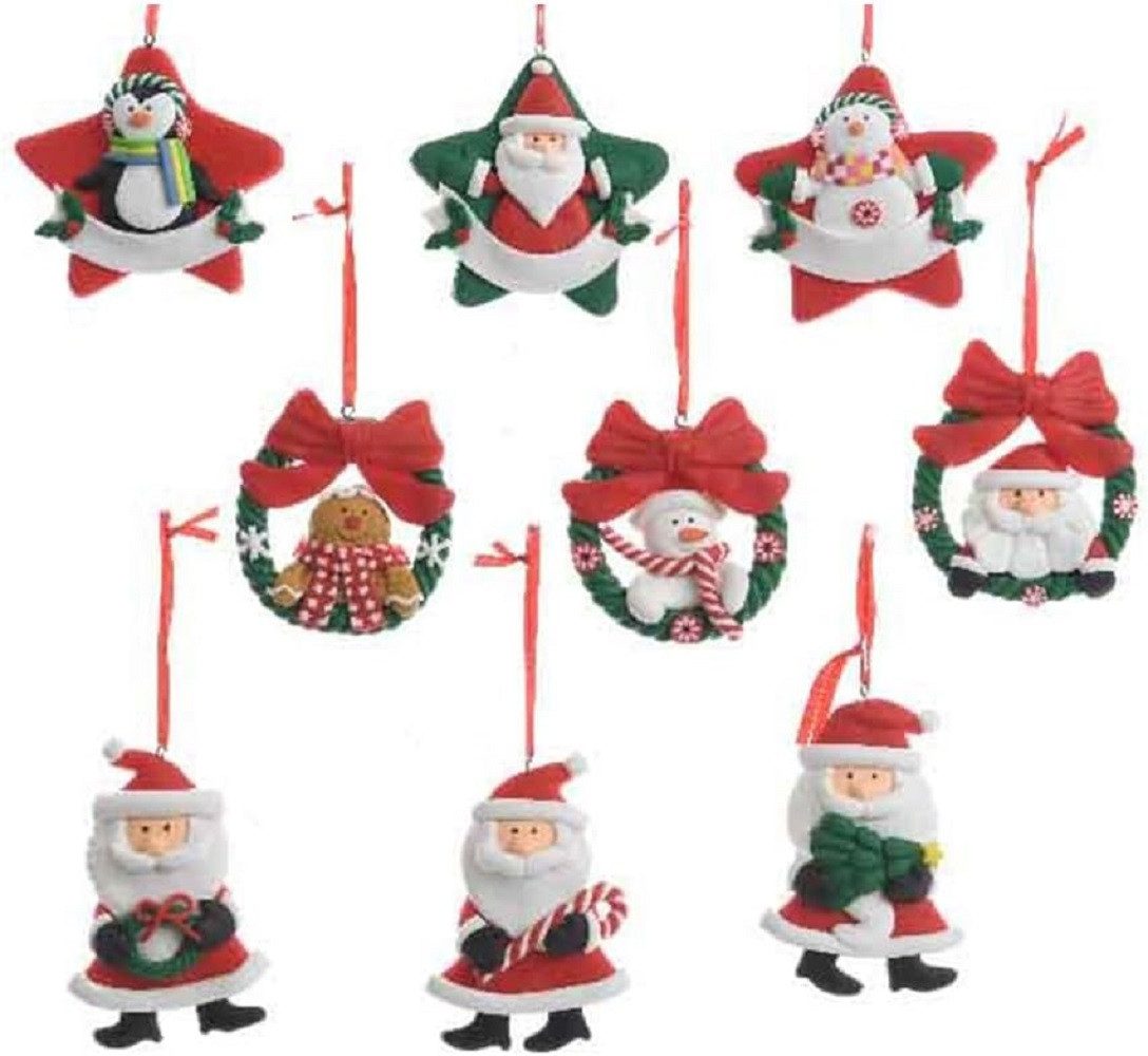 Kaemingk Christbaumschmuck Gips Figuren Dekohänger Geschenkhänger Stern Kranz Nikolaus 3er Set