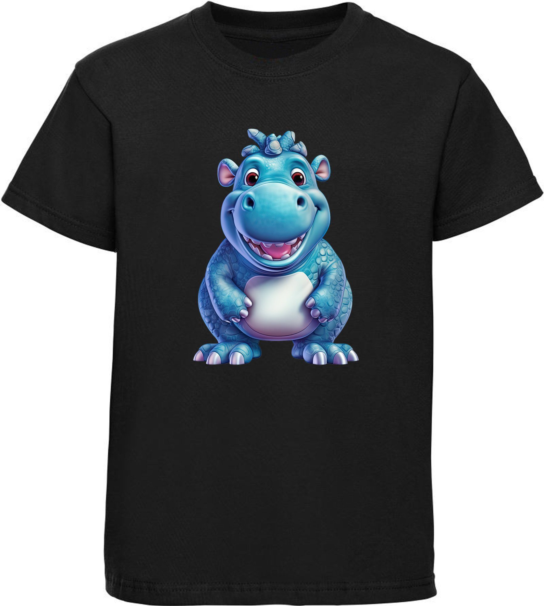 MyDesign24 T-Shirt Kinder Baumwollshirt Hippo bedruckt Print i274 Aufdruck, Shirt Wildtier Nilpferd - mit Baby schwarz