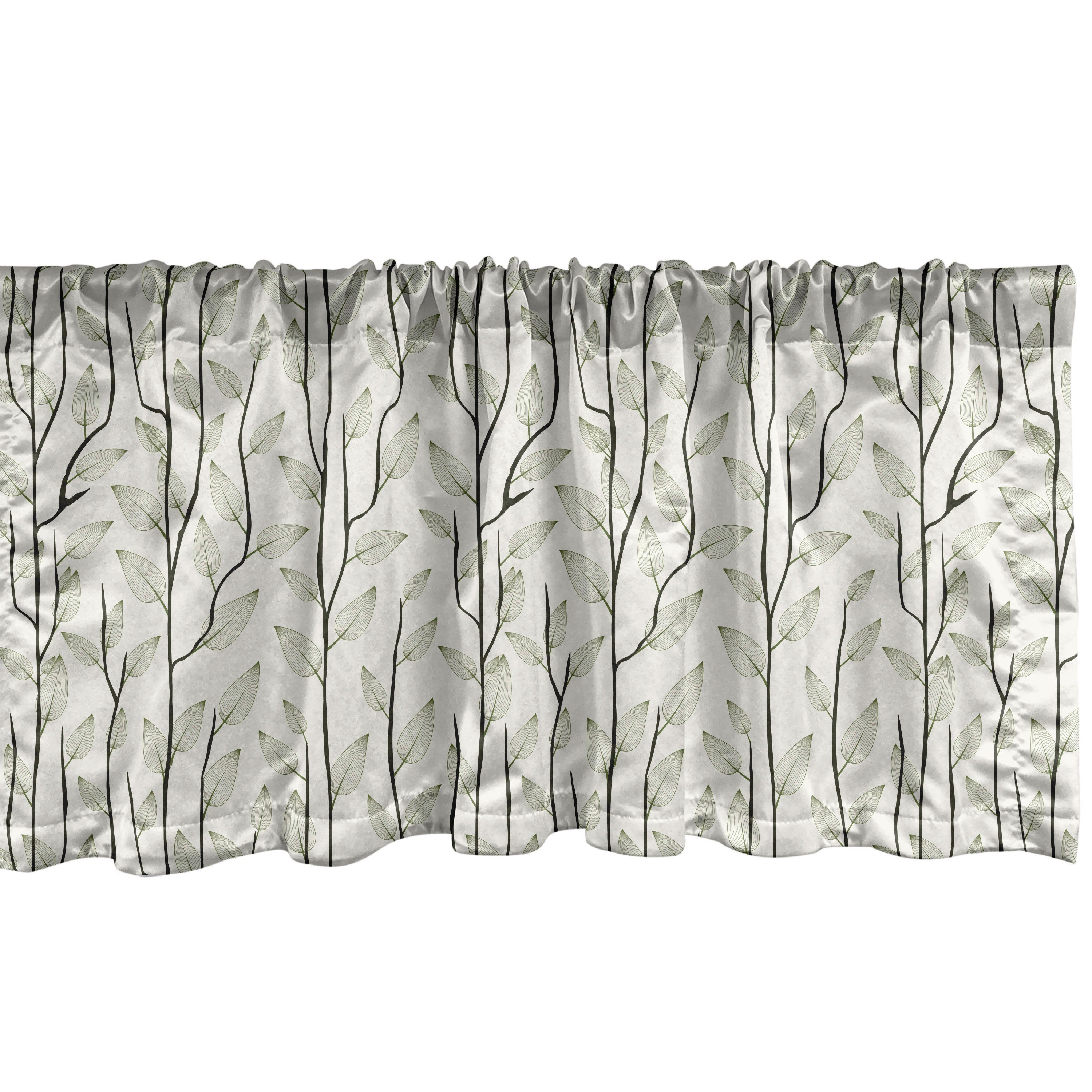 Scheibengardine Vorhang Volant für Küche Schlafzimmer Dekor mit Stangentasche, Abakuhaus, Microfaser, Blätter Zweige mit Blattmotiven