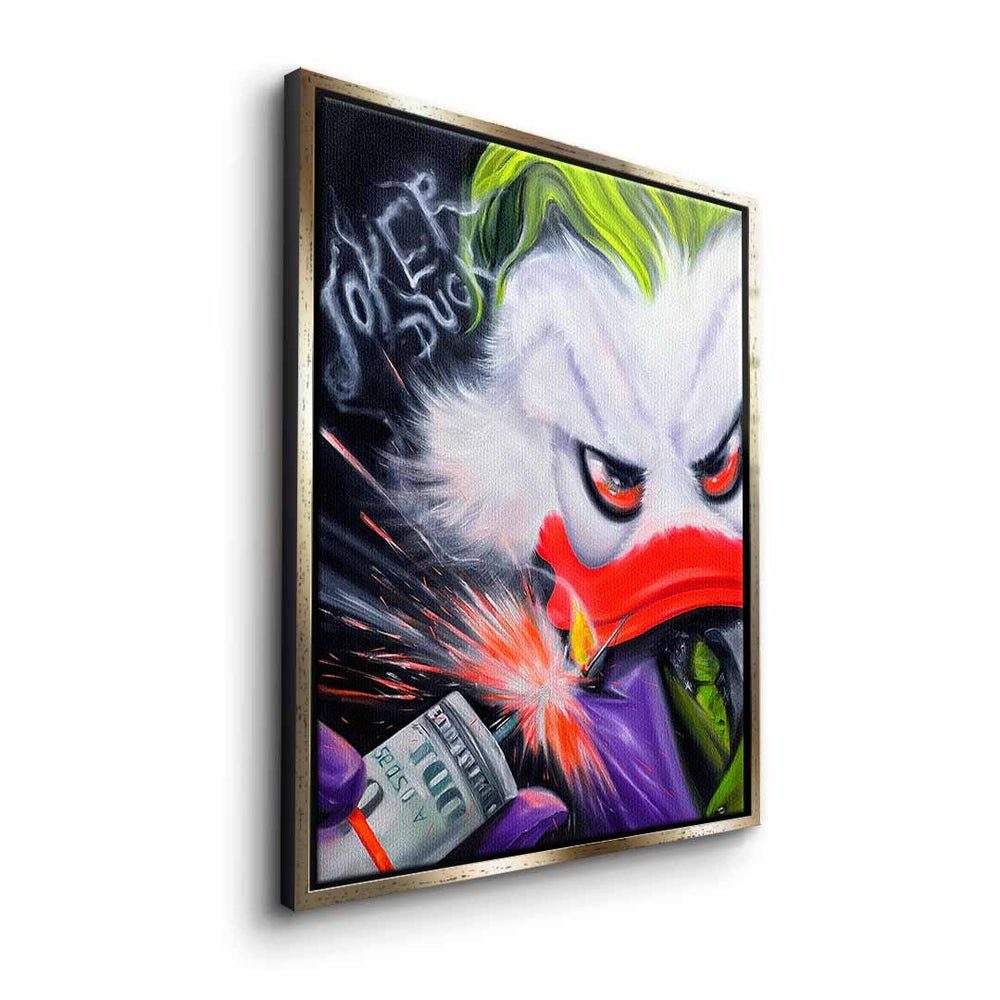 Art Leinwandbild, DOTCOMCANVAS® designed Motivationsbild Duck Rahmen Joker - - Premium weißer by Viqa