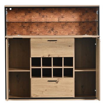 Gotagee Sideboard Doppeltüren Sideboard Weinschrank mit Weinhalterung Schließfach