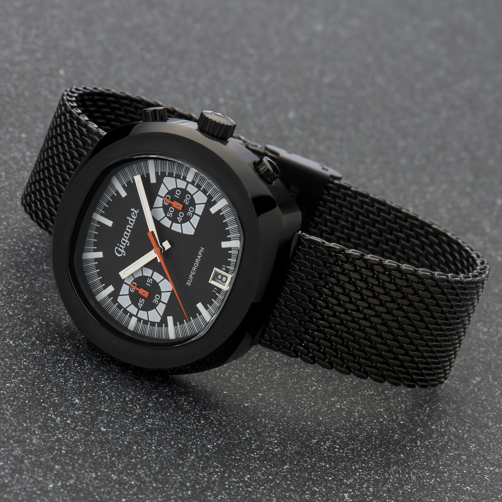Gigandet Chronograph Armbanduhr, Herrenuhr, Sportuhr, 44mm, SUPERGRAPH G11-005, Mineralglas, Datumsanzeige, Edelstahlband, 10bar/100m wasserdicht