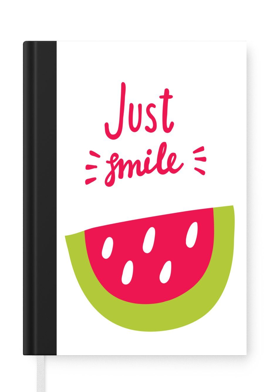MuchoWow Notizbuch Illustration mit dem Zitat "Just smile" und einem Stück Wassermelone, Journal, Merkzettel, Tagebuch, Notizheft, A5, 98 Seiten, Haushaltsbuch