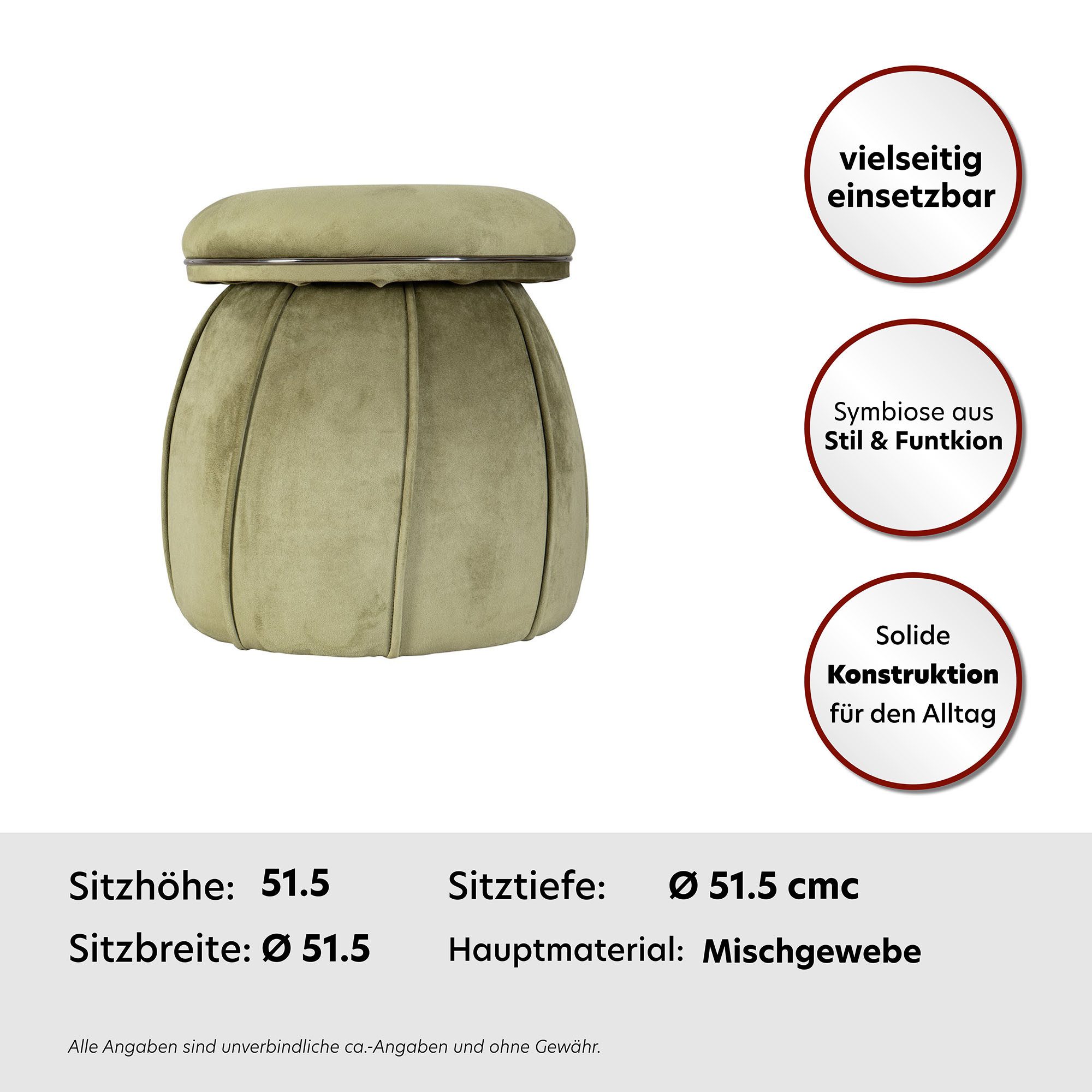 Kayoom Sitzhocker Hocker Corin,extravagante Form,stilvolle Farben,elegant gesteppter Fuß (1 St), komfortabel, hochqualitativ, pflegeleicht, sorgfältig verarbeitet