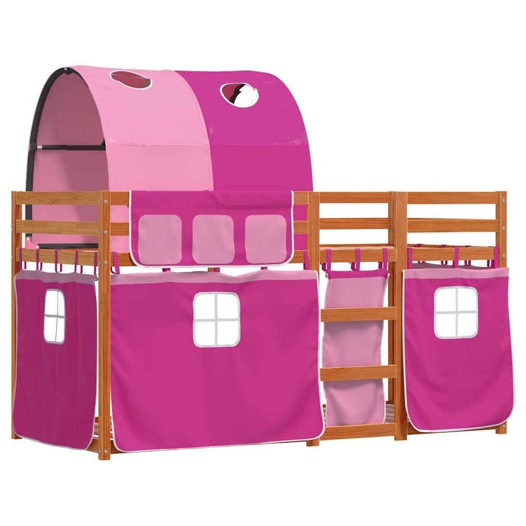 vidaXL Bett Etagenbett mit Vorhängen Rosa 90x190 cm Massivholz Kiefer