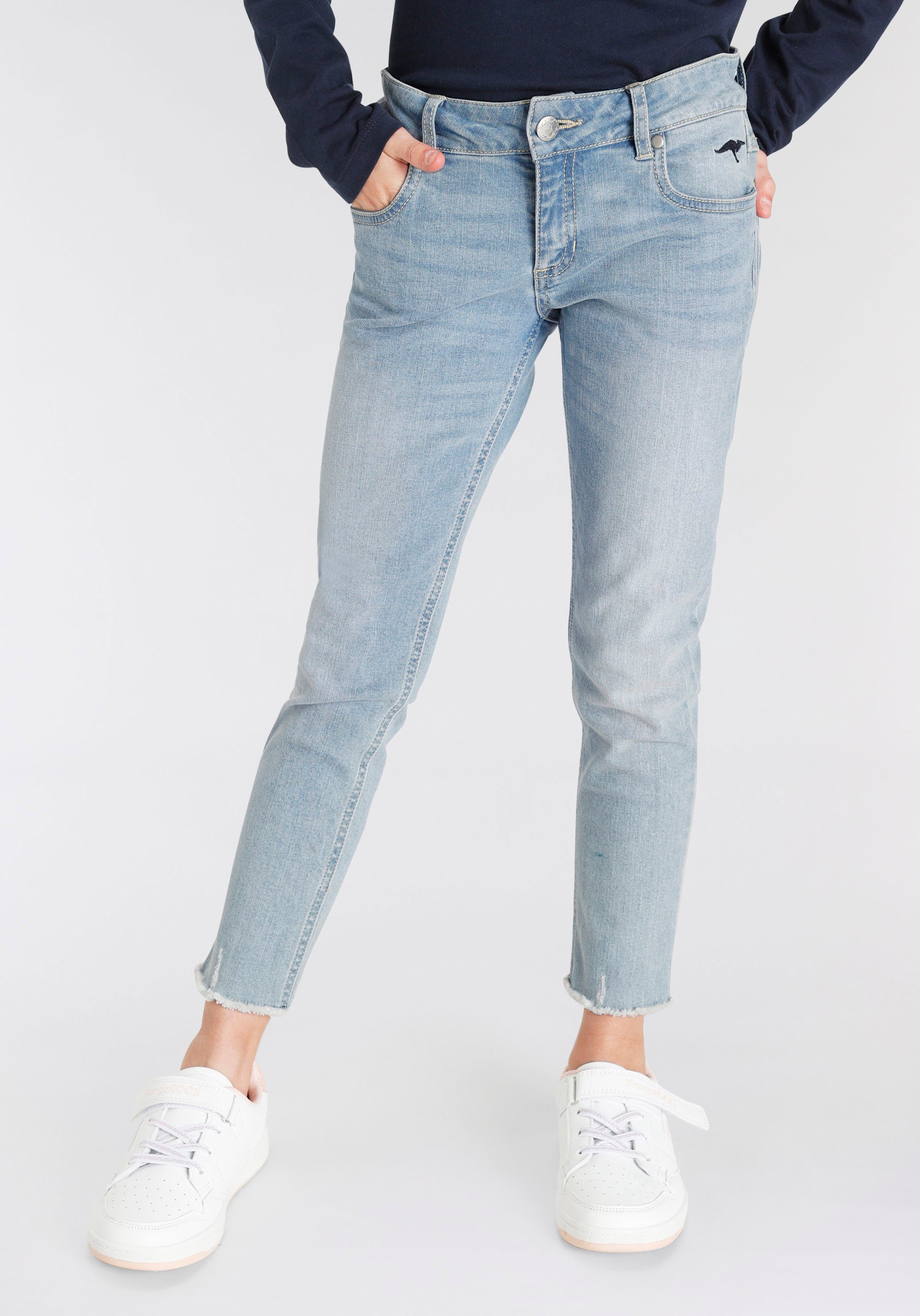 7/8-Jeans, Stretch-Jeans mit Logo-Stickerei