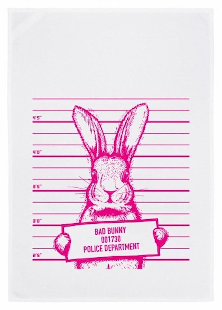 17;30 Hamburg Geschirrtuch Bad Bunny, Pink, (1-tlg), 50x70cm, Siebdruck