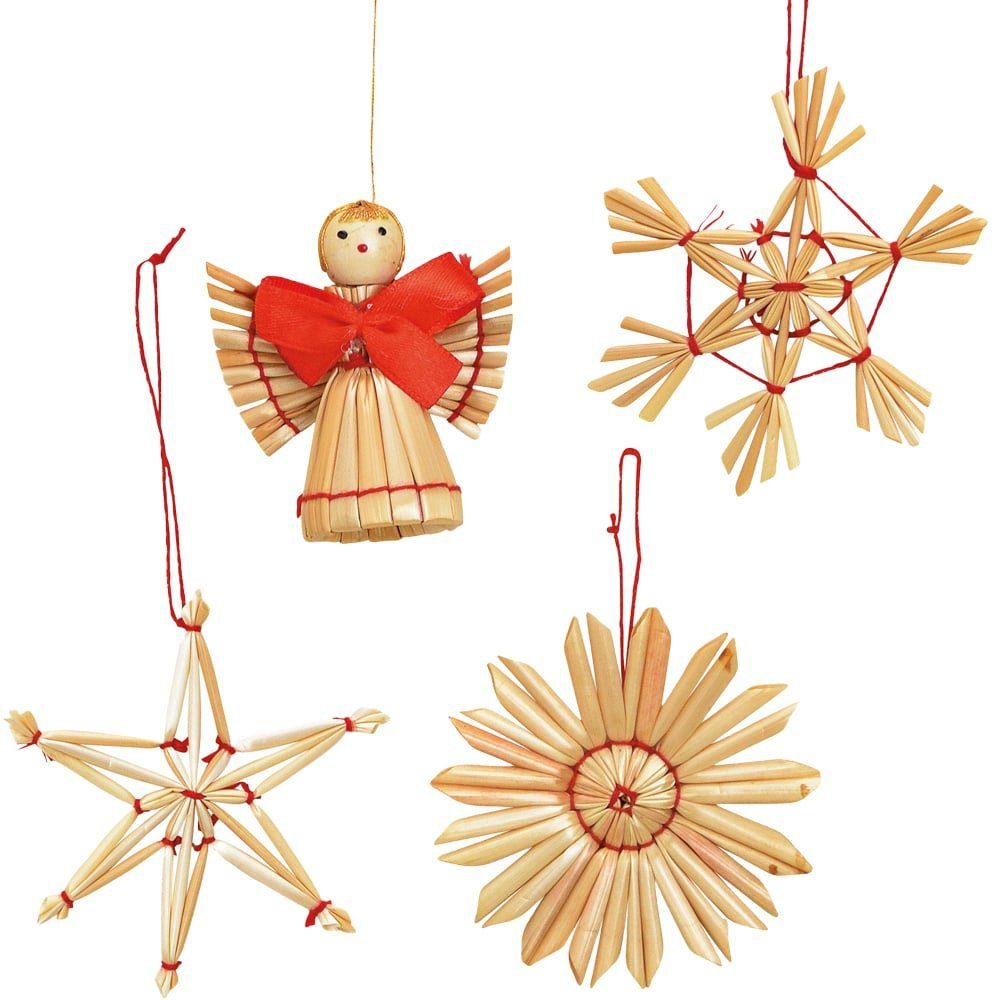 matches21 HOME & HOBBY Christbaumschmuck Strohsterne & Strohengel Christbaumschmuck 28er Set je 6 cm (28-tlg)