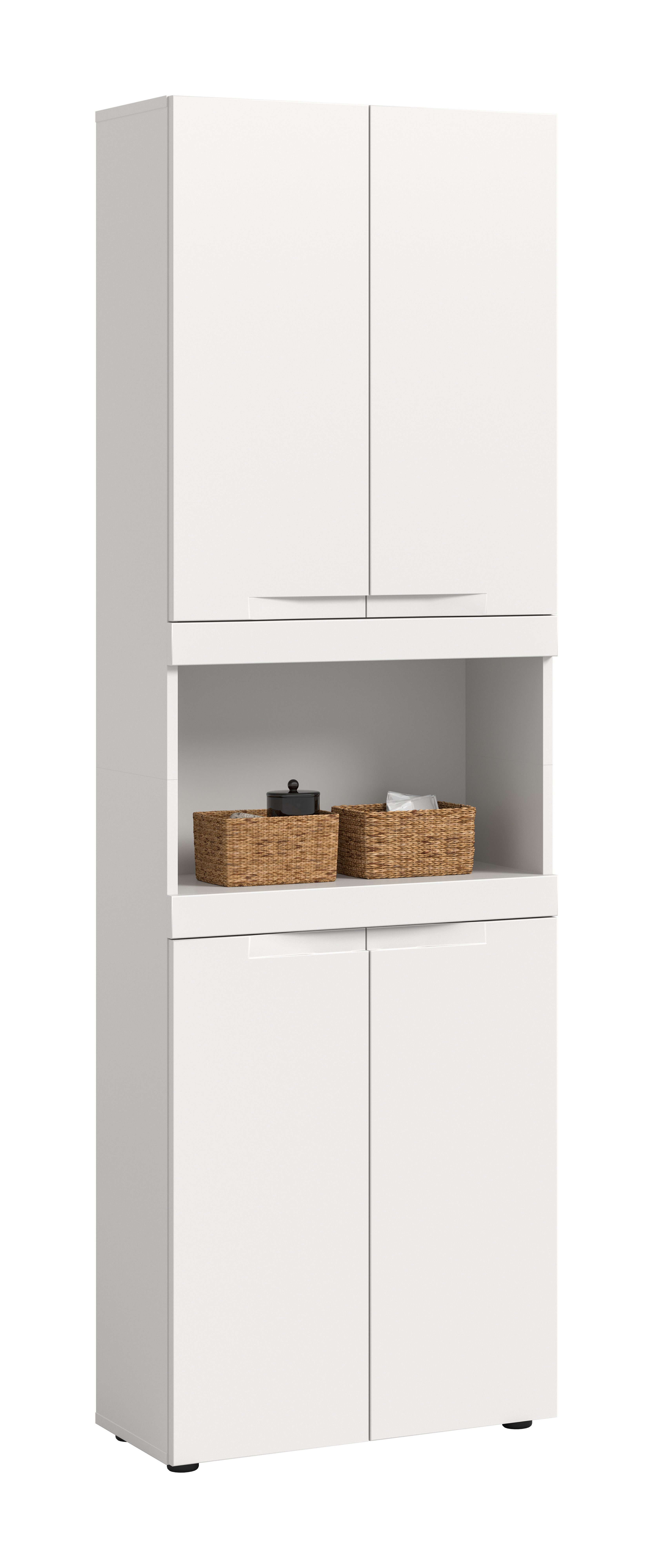 furnling Hochschrank Vivaro 1 offenes Fach, 4 Türen, matte MDF-Front, Breite 60 cm, weiß
