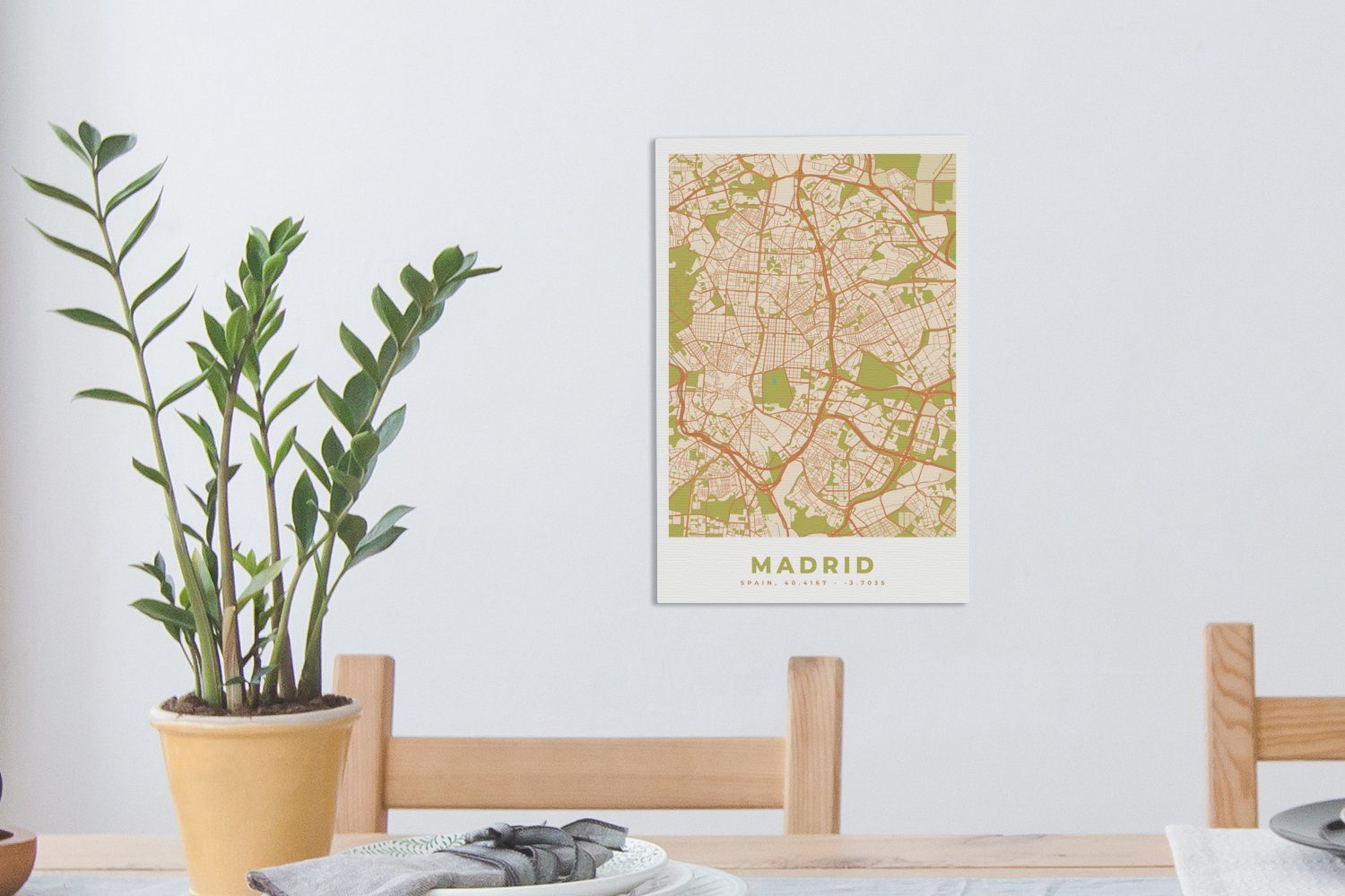 OneMillionCanvasses® Karte, - bespannt St), 20x30 (1 Madrid fertig Stadtplan inkl. Leinwandbild Leinwandbild - Zackenaufhänger, Gemälde, Vintage cm -