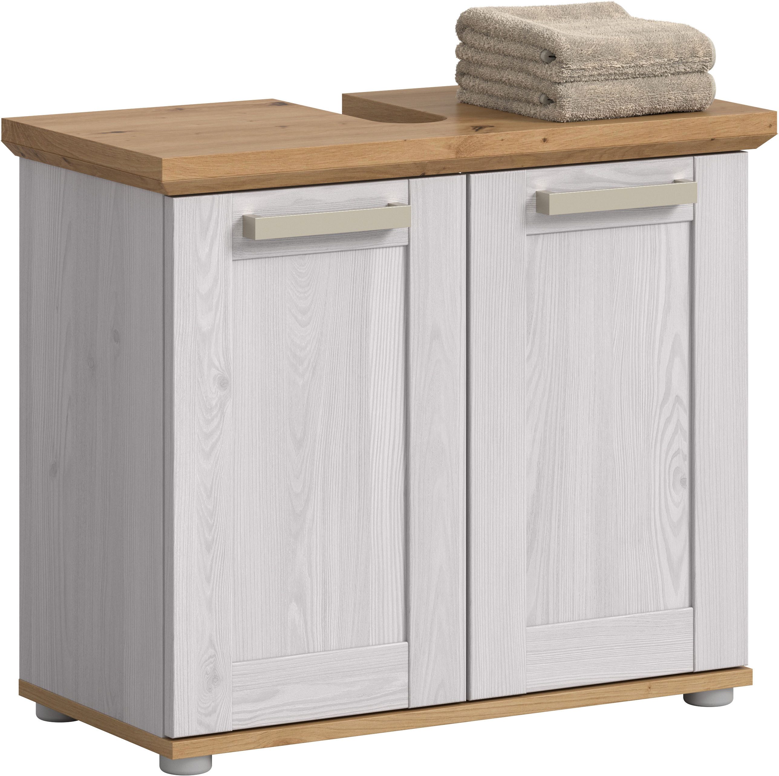 welltime Waschbeckenunterschrank COSENZA, Breite 69cm, 2 Türen, 1 Einlegeboden, mit Siphonausschnitt (1-St., in Landhausoptik, mit weiteren Artikel der Serie kombinierbar) Waschbeckenunterschrank, WBU, Bad, Badezimmer