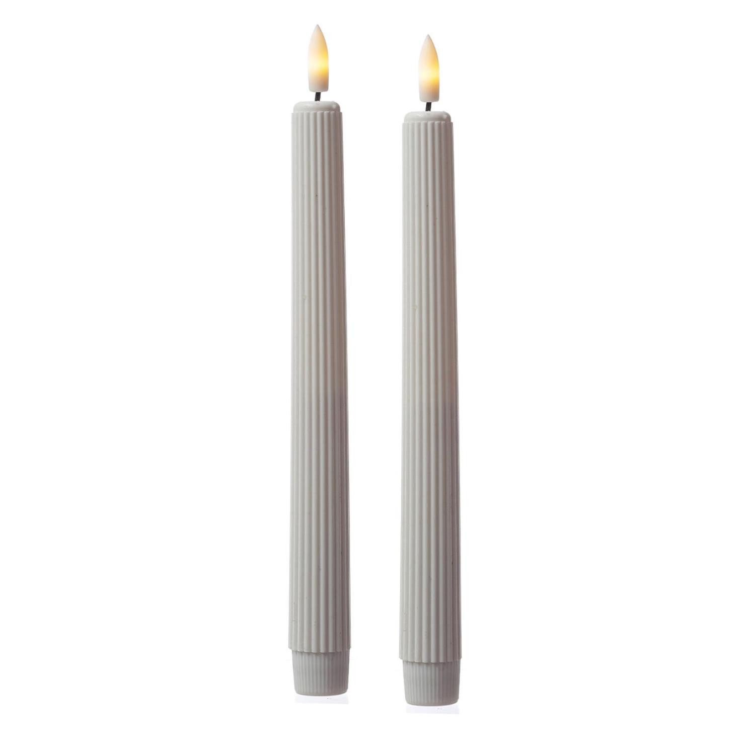 LED-Kerze LED Stabkerzen gerillte Tafelkerzen Dinner Spitzkerze 25cm weiß 2Stück