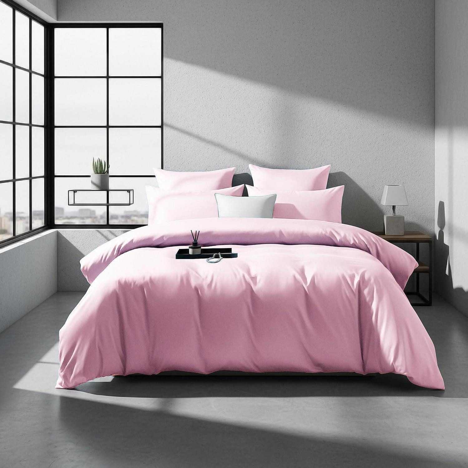 LuxusKollektion Bettwäsche Bettwäsche 200x200 Rosa Baumwolle Lyocell Seide Uni