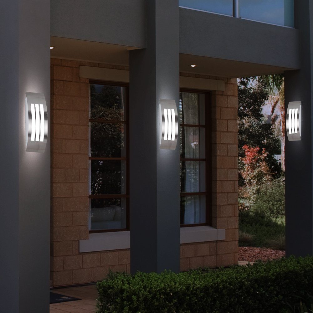 etc-shop Außen-Wandleuchte, Leuchtmittel nicht inklusive, Außenwandleuchten Fassadenlampe silber Wandlampe Gartenleuchte