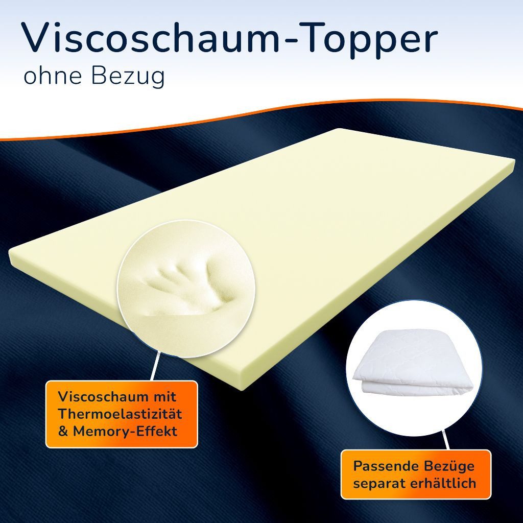 MSS e.K., Topper Viscoelastische Matratzenauflage ohne Bezug, 4 cm hoch, viscoelastischer Schaum, Made in Germany