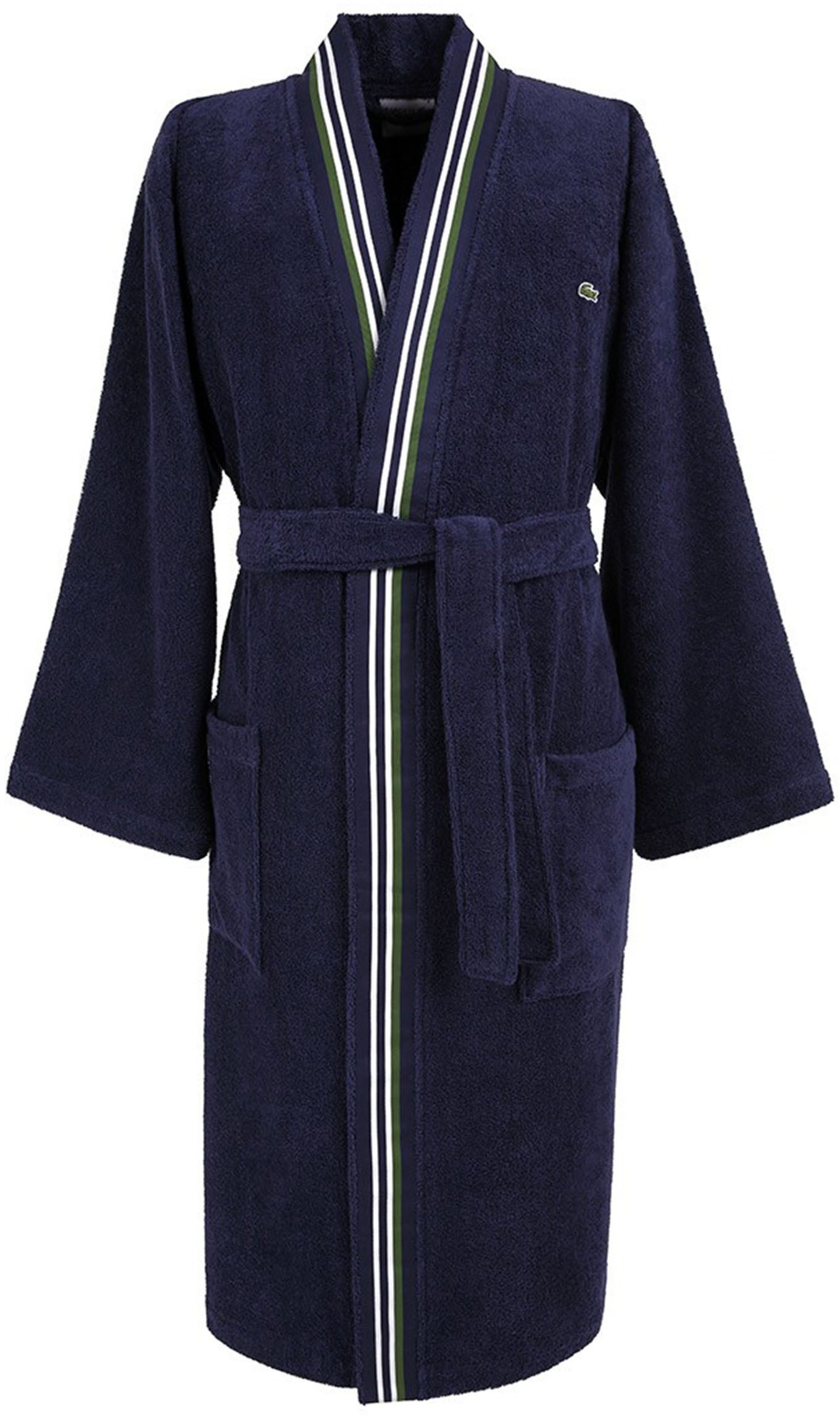 Lacoste Herrenbademantel LCLUB, Langform, Frottier, Kimono-Kragen, Gürtel, mit Label-Applikationen